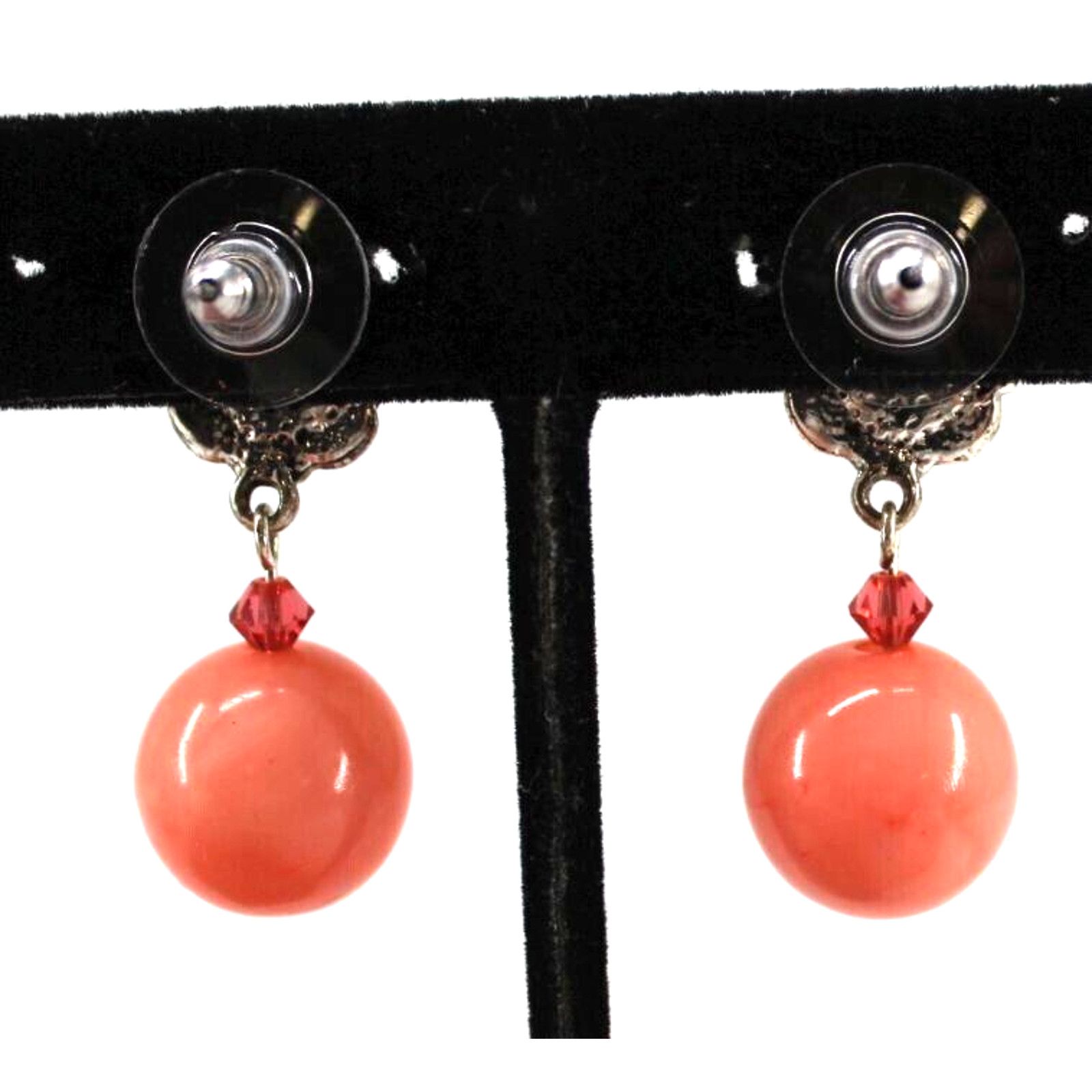 Other Orange Ball Earrings • Rhinestone Flower • Post • 1.25" Size ONE SIZE - 3 Thumbnail