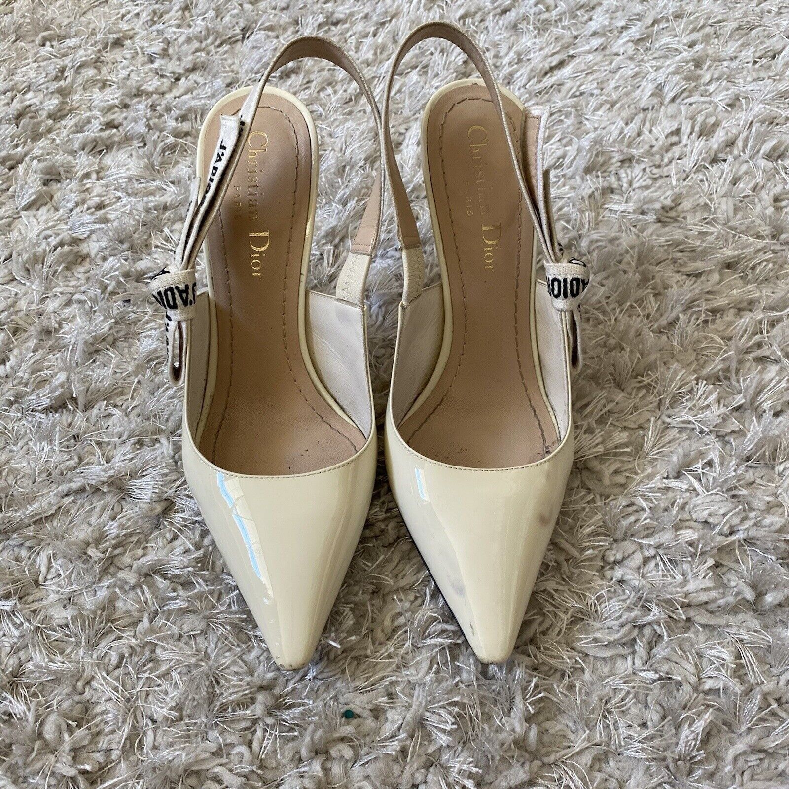 Dior Christian Dior Womens White J'adior Patent Leather Slingback Size US 6 / IT 36 - 1 Thumbnail