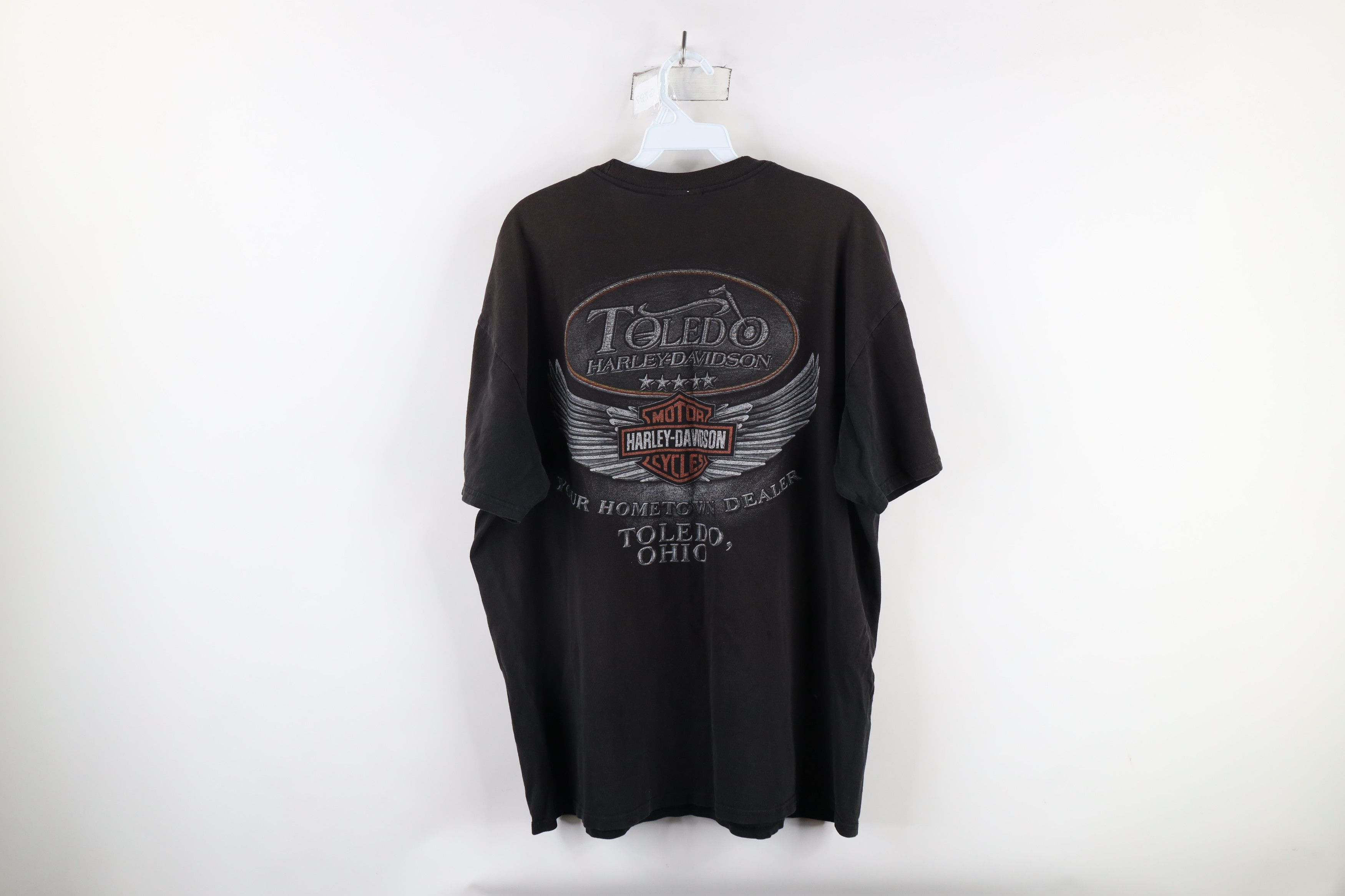 Harley Davidson × Vintage Harley Davidson Out Big Logo Wings T-Shirt Black Cotton Size US XL / EU 56 / 4 - 13 Thumbnail