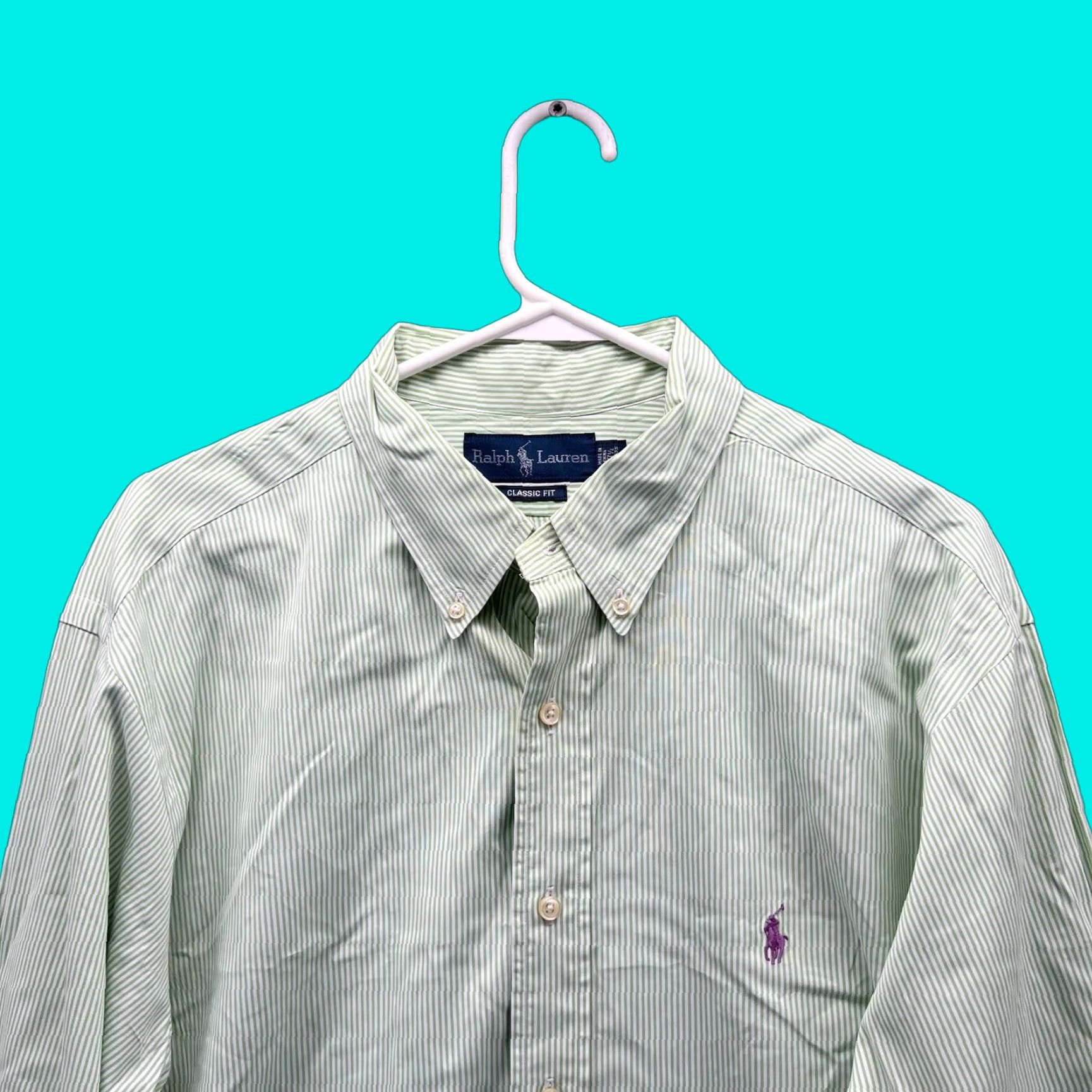 Ralph Lauren Ralph Lauren Shirt Men 17.5 34/35 Green Striped Button-Down Polo Casual Preppy Vintage Size US XXL / EU 58 / 5 - 1 Thumbnail