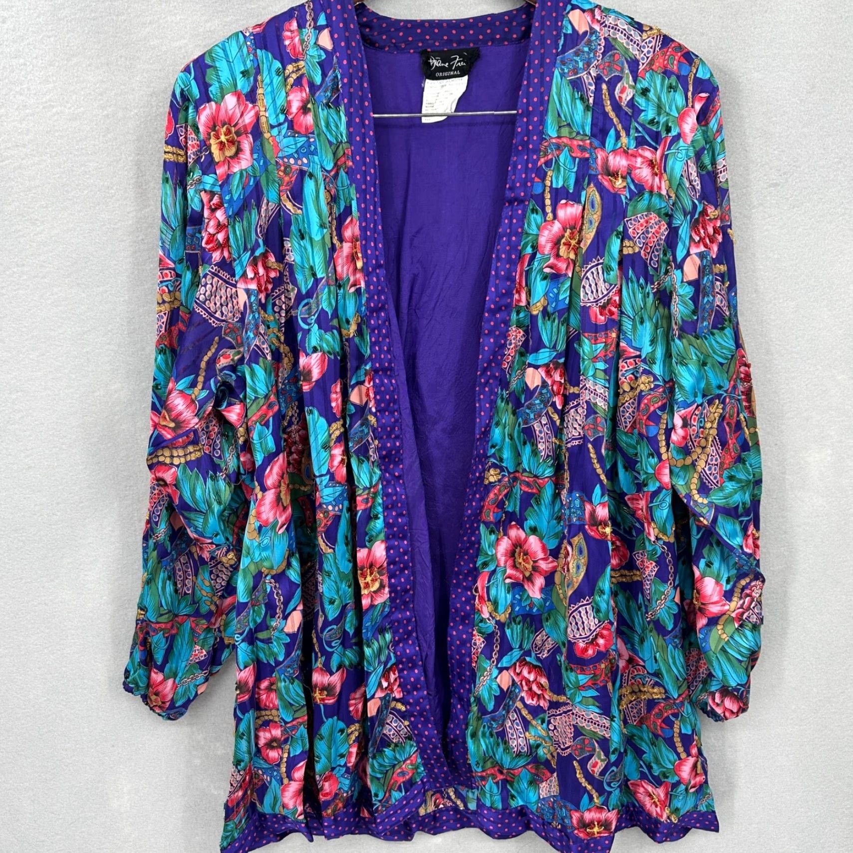 Vintage VINTAGE Diane Freis Jacket Womens L Purple Beaded Floral 1990s Silk Eveningwear SHIRT? Size L / US 10 / IT 46 - 2 Thumbnail