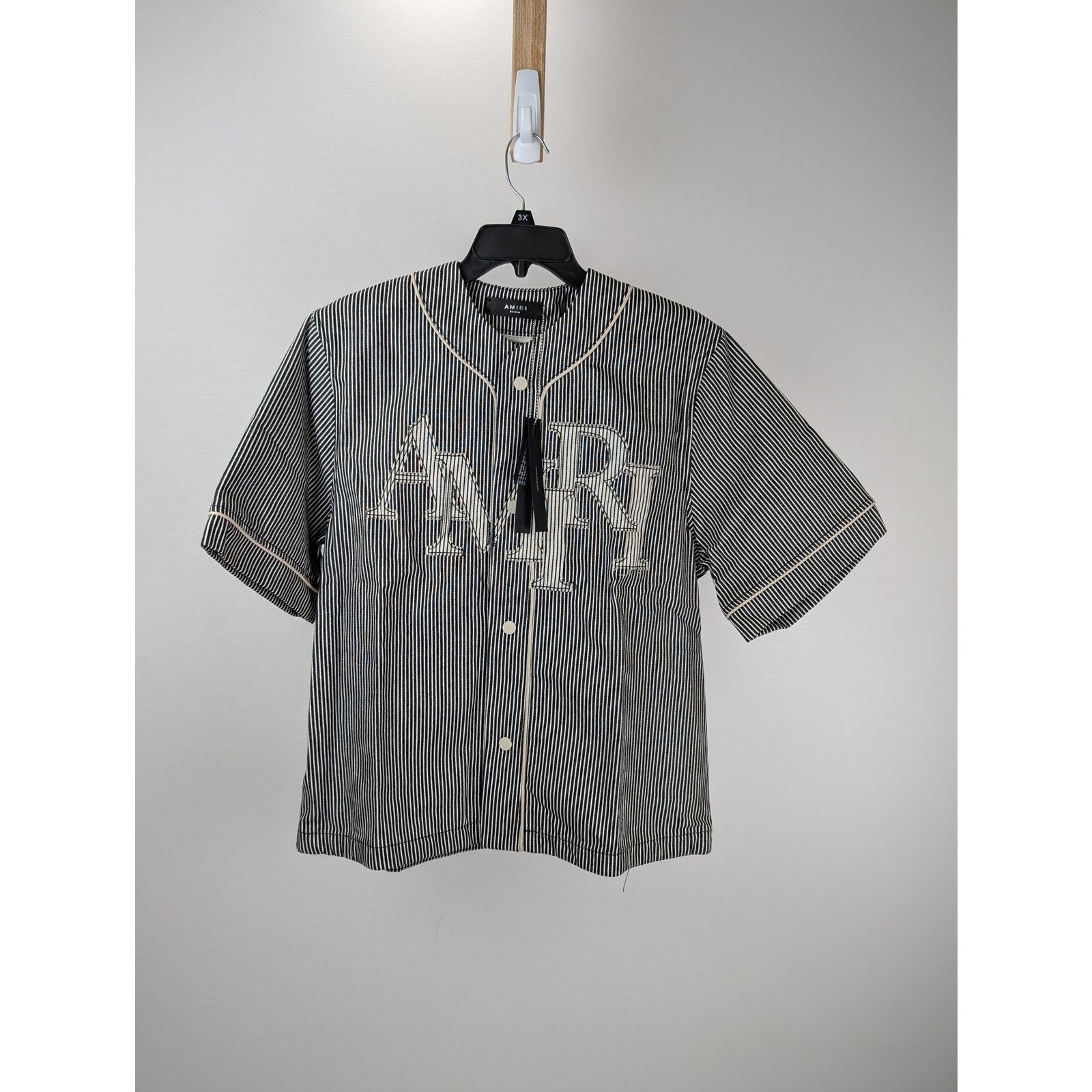 Amiri o1rshd1 Striped Denim Logo Shirt in Black/White Size US M / EU 48-50 / 2 - 1 Thumbnail