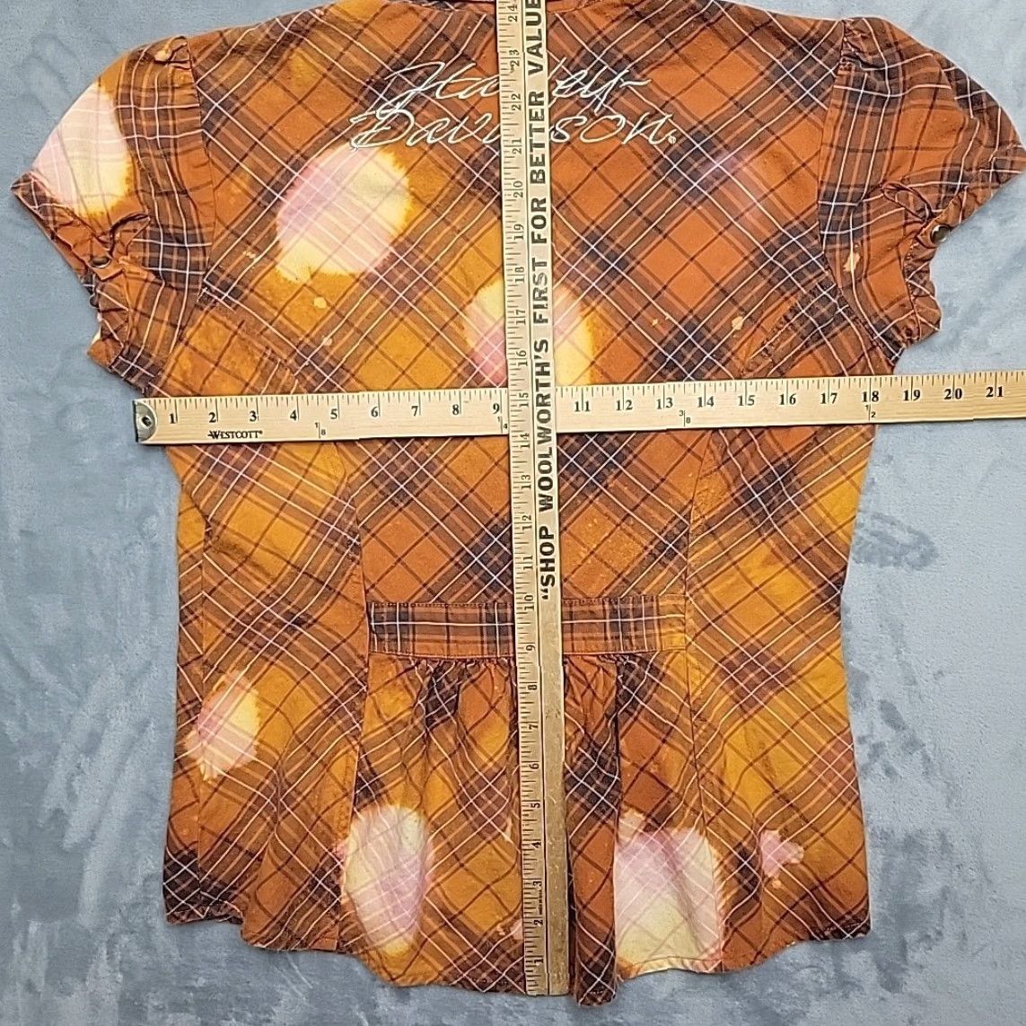Harley Davidson VINTAGE Harley-Davidson Shirt Women M Orange Plaid Pearl Snap Western Cowboy Casual Size M / US 6-8 / IT 42-44 - 6 Thumbnail