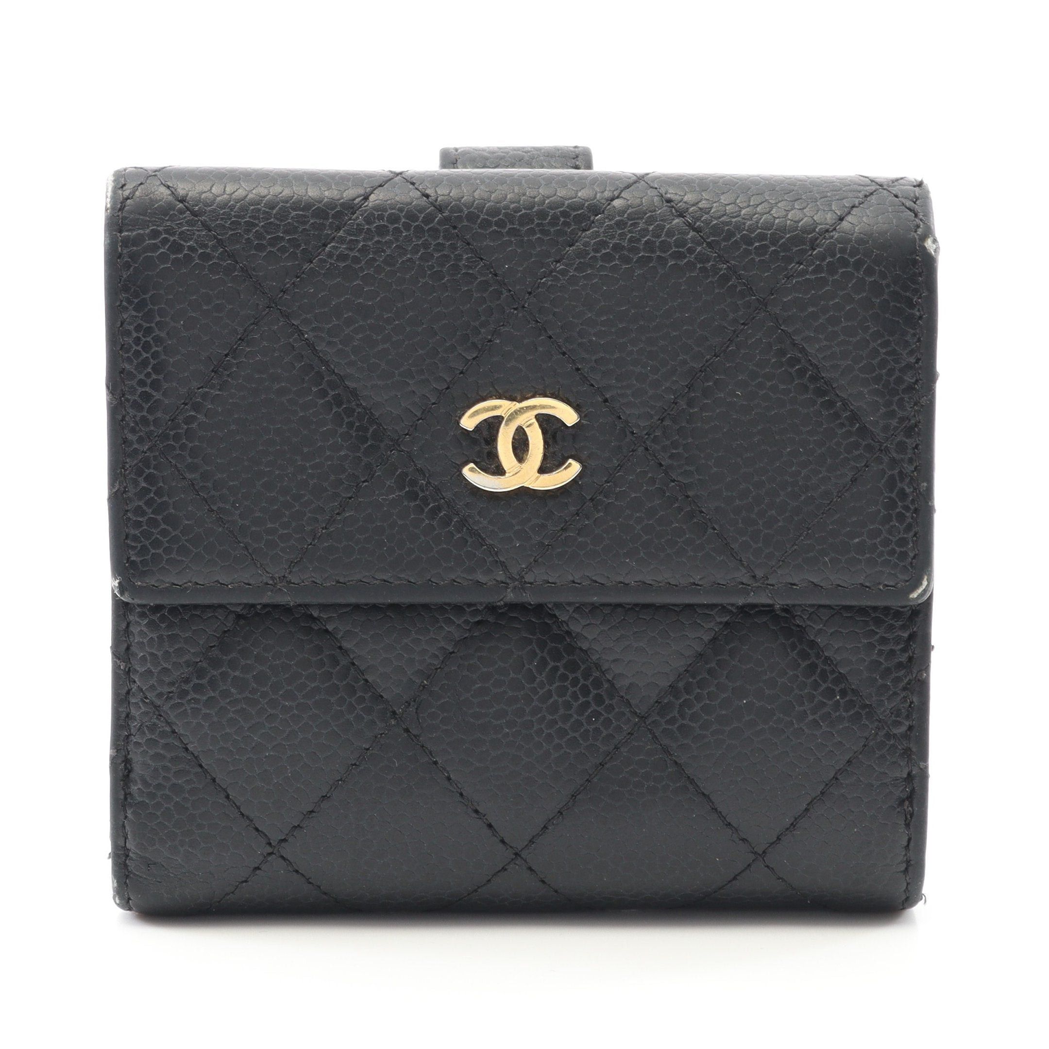 Chanel Chanel Matelasse Double Hook Wallet Bi-Fold Caviar Skin Black Gold Hardware Size ONE SIZE - 1 Thumbnail