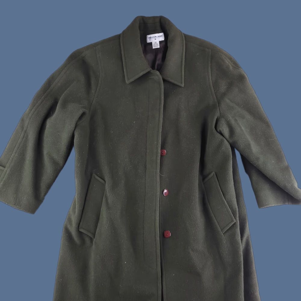 Preston York Coat Womens 20W Dark Olive Green Wool Long Trench Overcoat
