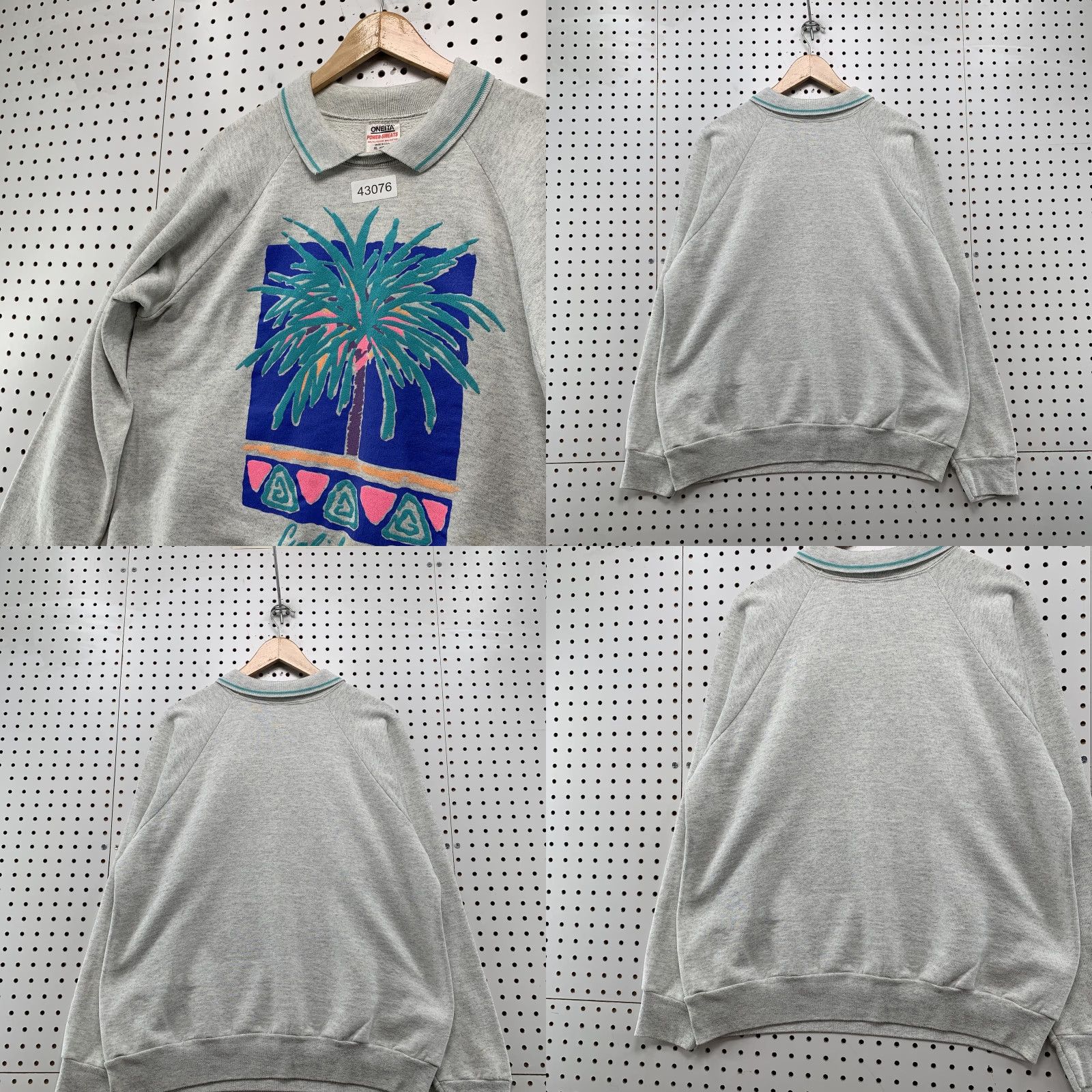 Vintage VINTAGE Oneita California Palm Trees Collared Sweatshirt Womens XL Gray Fleece USA - Pullover, Long Sleeve, Logo, Winter/Spring, Adult Women Size XL / US 12-14 / IT 48-50 - 8 Thumbnail