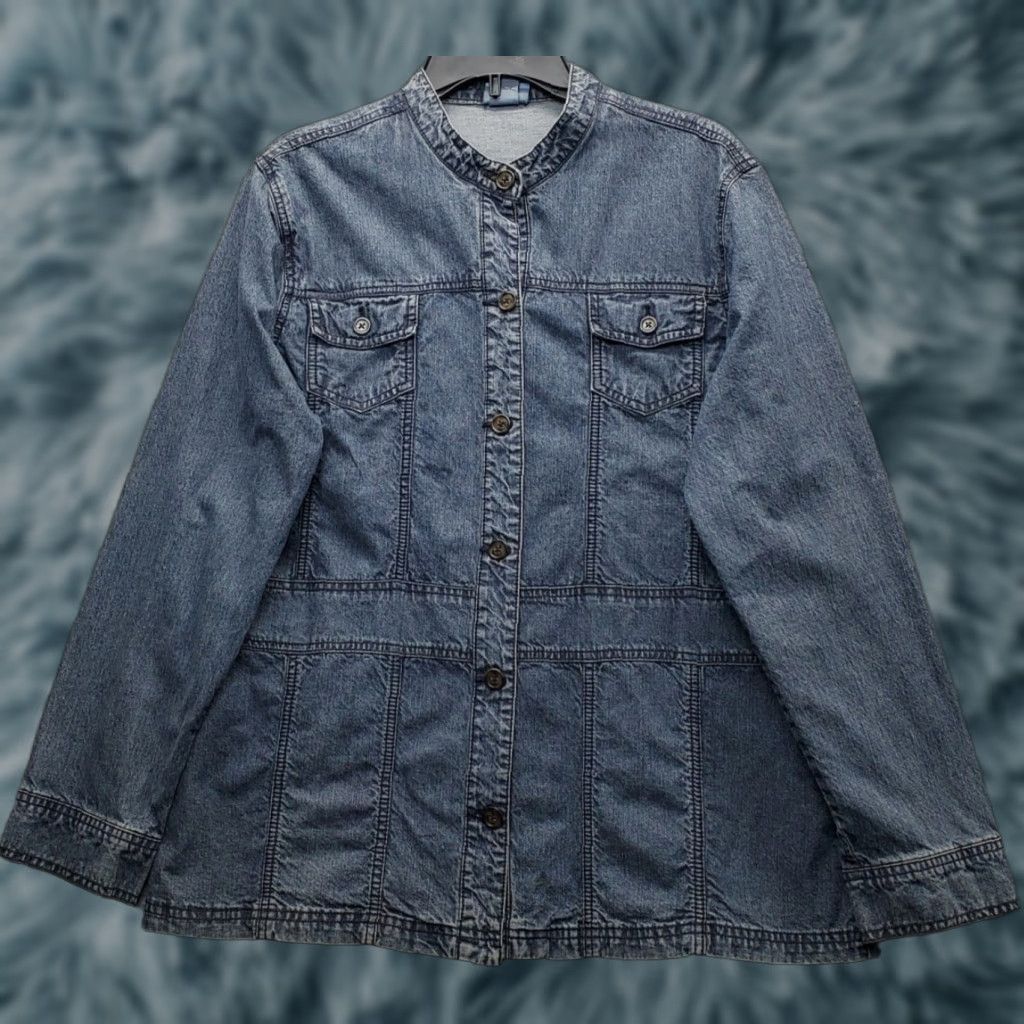 Vintage Classic Elements Trucker Jacket Womens XL Blue Denim Long Sleeve Button Front Size XL / US 12-14 / IT 48-50 - 1 Thumbnail
