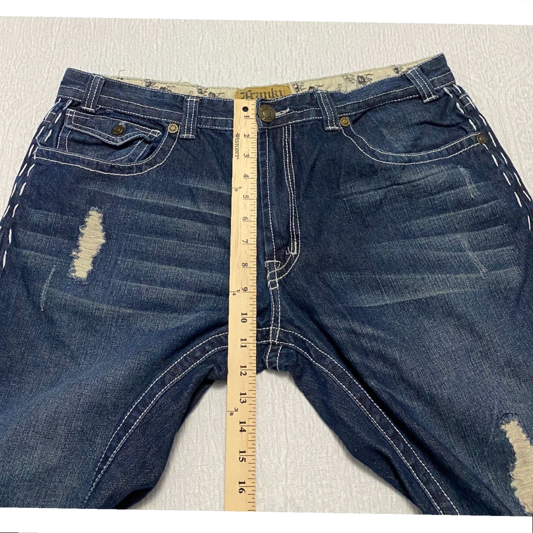 Vintage Franky Max Bootcut Jeans Men's Size 40×32 Blue Distressed Flap Pockets Whiskers Size US 40 / EU 56 - 7 Thumbnail