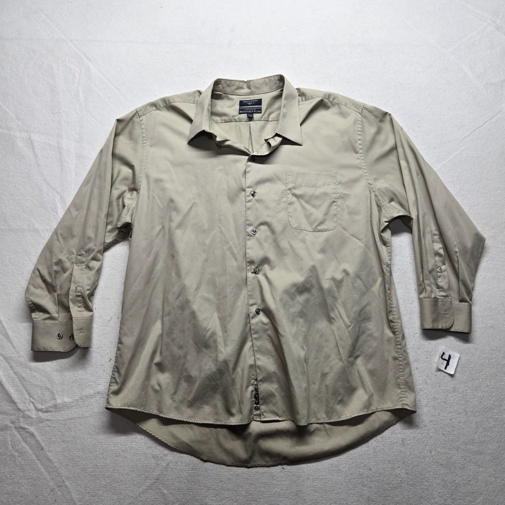 Dockers DOCKERS Shirt Dress Shirt Long Sleeve Button Up Men's XL 17 Tan Brown Microfiber Solid Catalog-Style Dress Shirt Size 46R - 2 Thumbnail