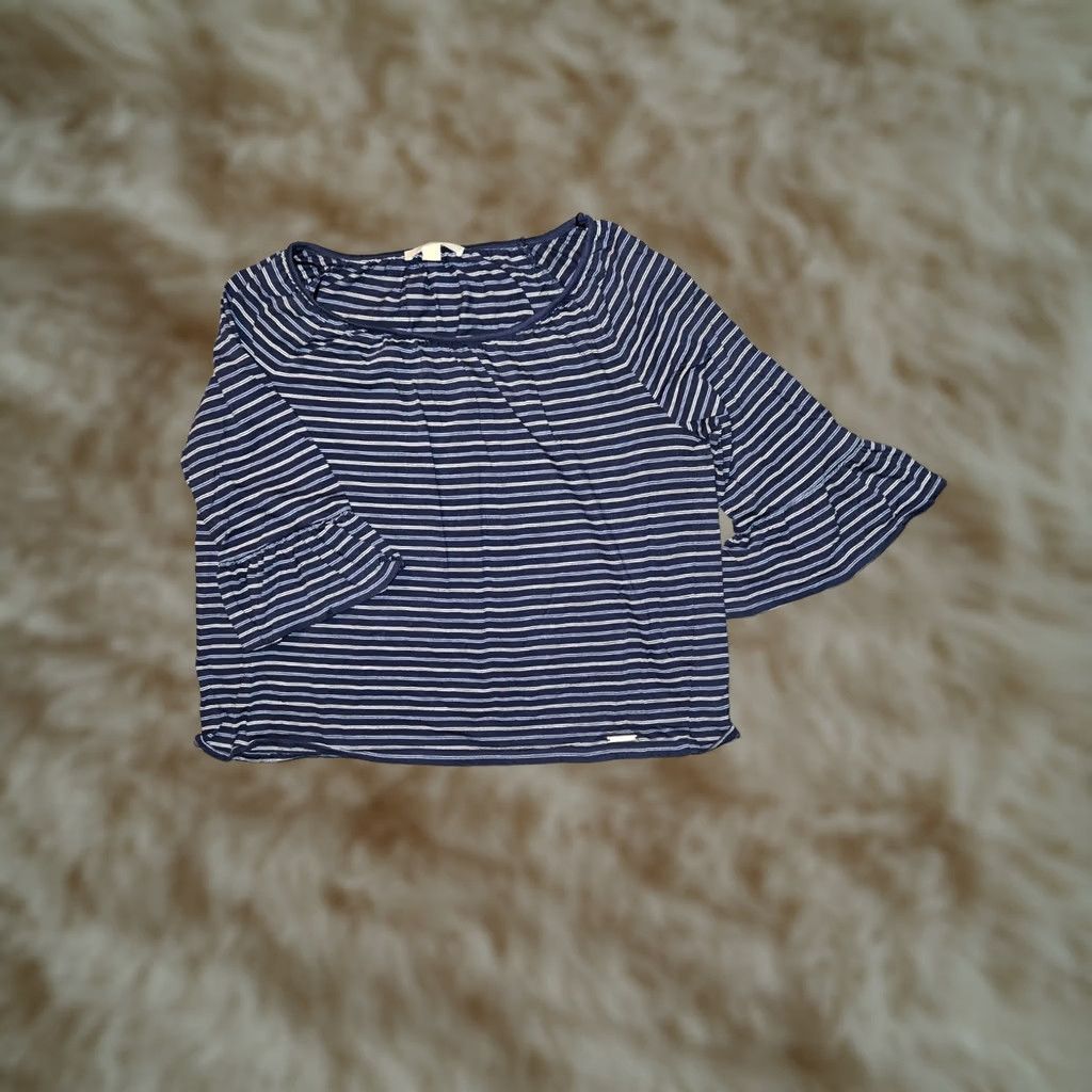 Michael Kors Michael Kors Crop Top Womens Large Boat Neck Blue Striped Casual Workwear - Preppy Style Size L / US 10 / IT 46 - 1 Thumbnail