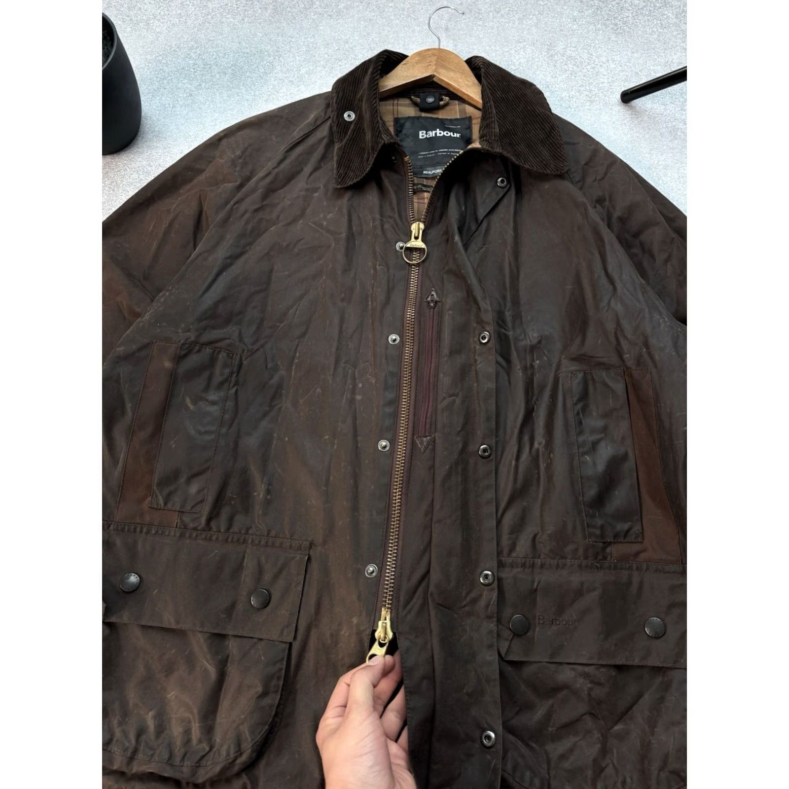 Barbour VINTAGE Barbour Beaufort Jacket Mens XL Brown Waxed Overcoat 90s Barbour Waxed England USA Retro Barbour 117 cm C46/Large Size US XL / EU 56 / 4 - 6 Thumbnail
