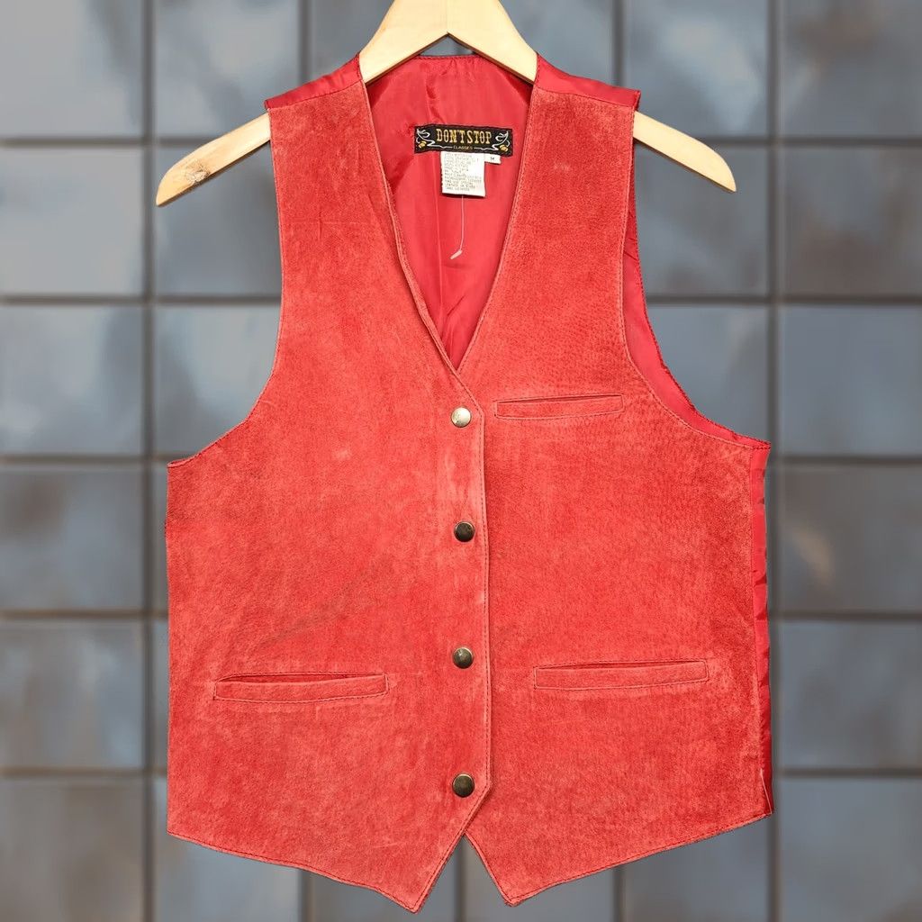 Vintage VINTAGE Leather Vest Womens Medium Red Suede Western Don't Stop Vest Ladies M Leather Button Sleeveless Vintage Size M / US 6-8 / IT 42-44 - 1 Thumbnail
