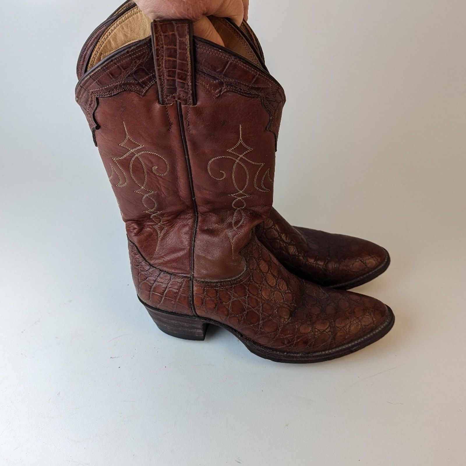 Justin Boots Vintage Justin Men's Boots Exotic Bias Cut Alligator - 8.5D Size US 8 / EU 41 - 7 Thumbnail