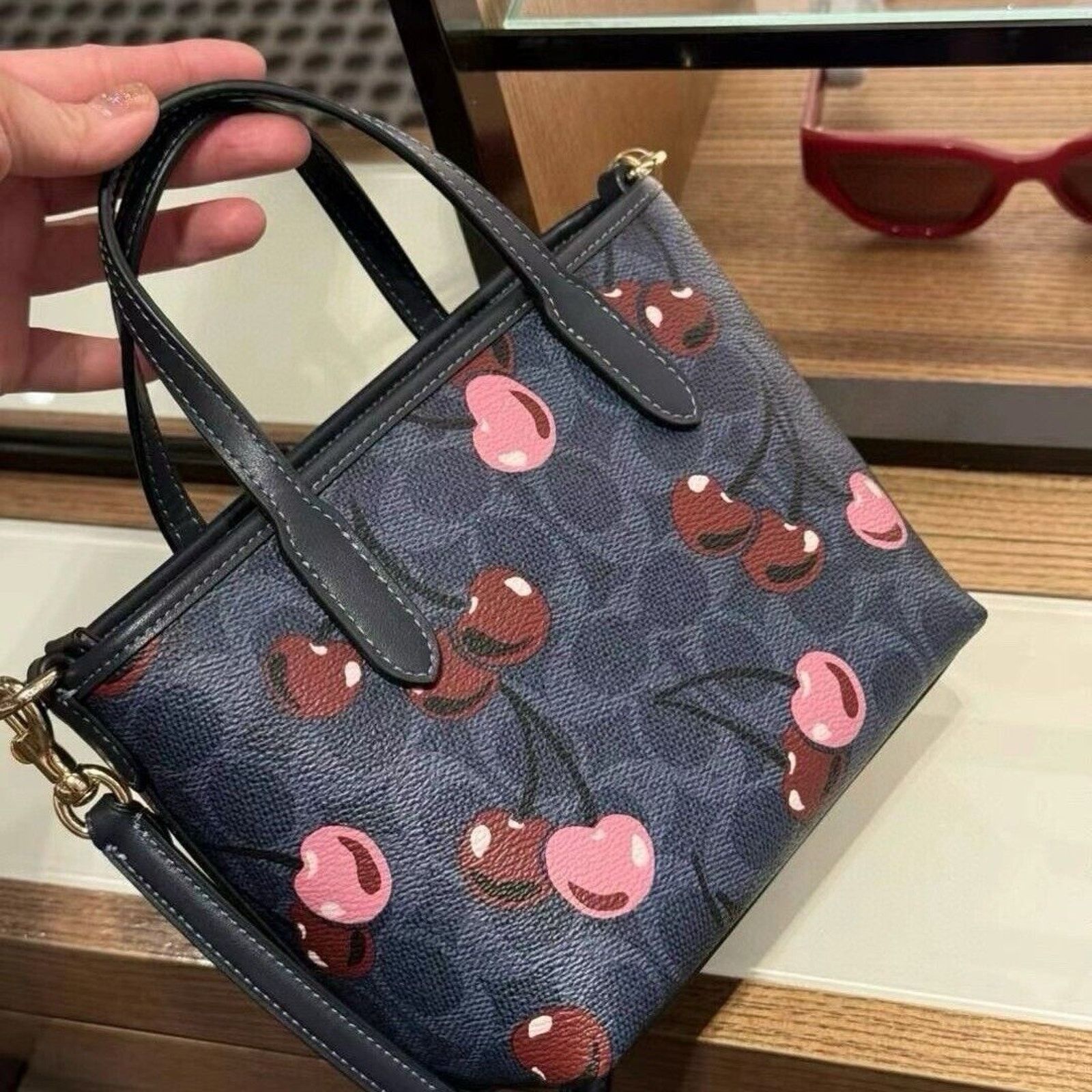 Coach NWT Coach City Mini Tote Bag Signature Canvas Cherry Print Size ONE SIZE - 5 Thumbnail