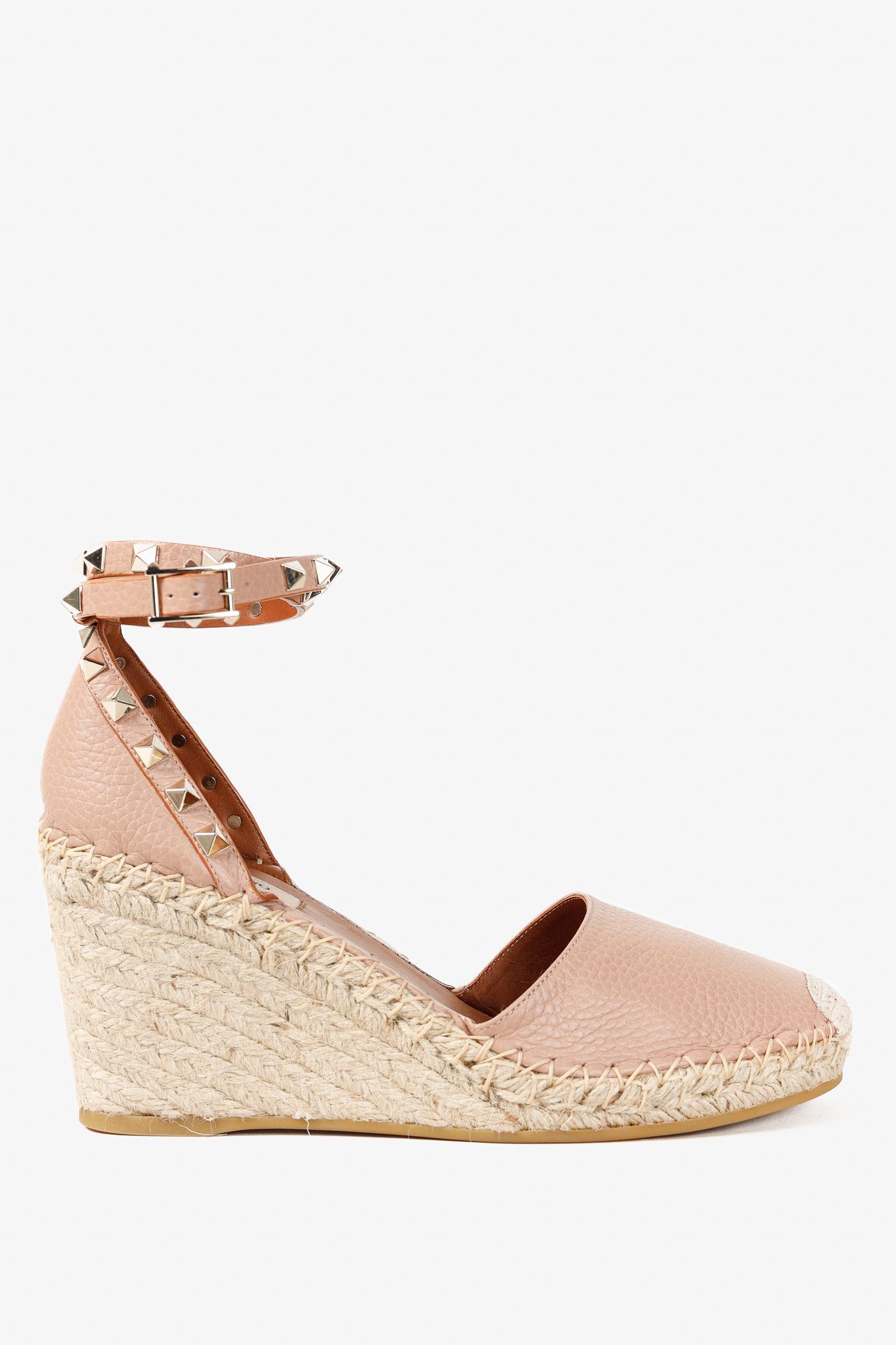 Valentino Valentino Garavani Rockstud Wedge Leather Espadrille Size US 7.5 / IT 37.5 - 1 Thumbnail