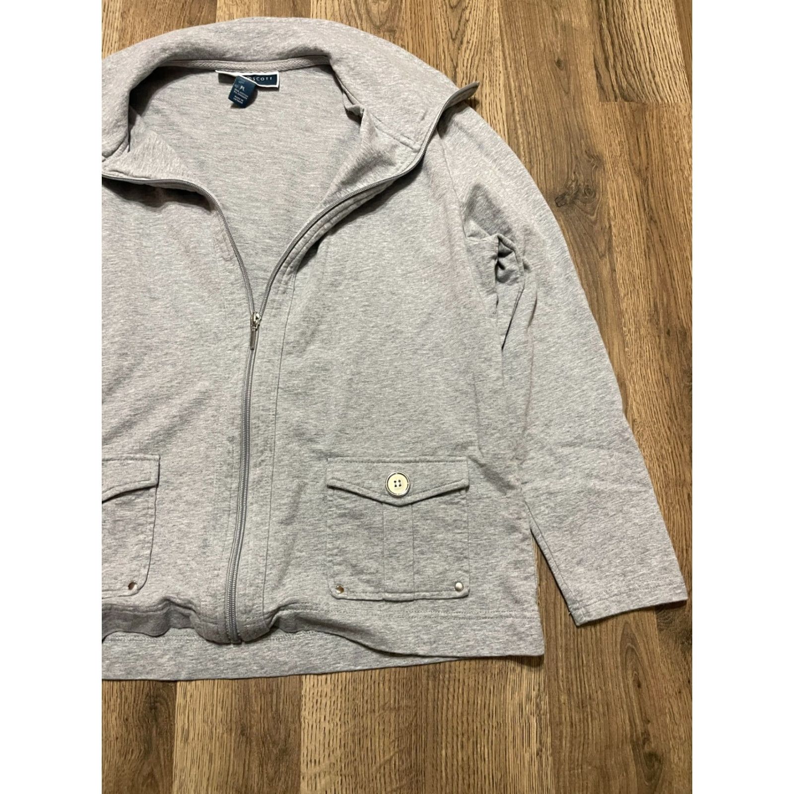 Vintage Karen Scott Sweatshirt Women's Size Petite Large Gray Full Zip Pockets Size L / US 10 / IT 46 - 4 Thumbnail