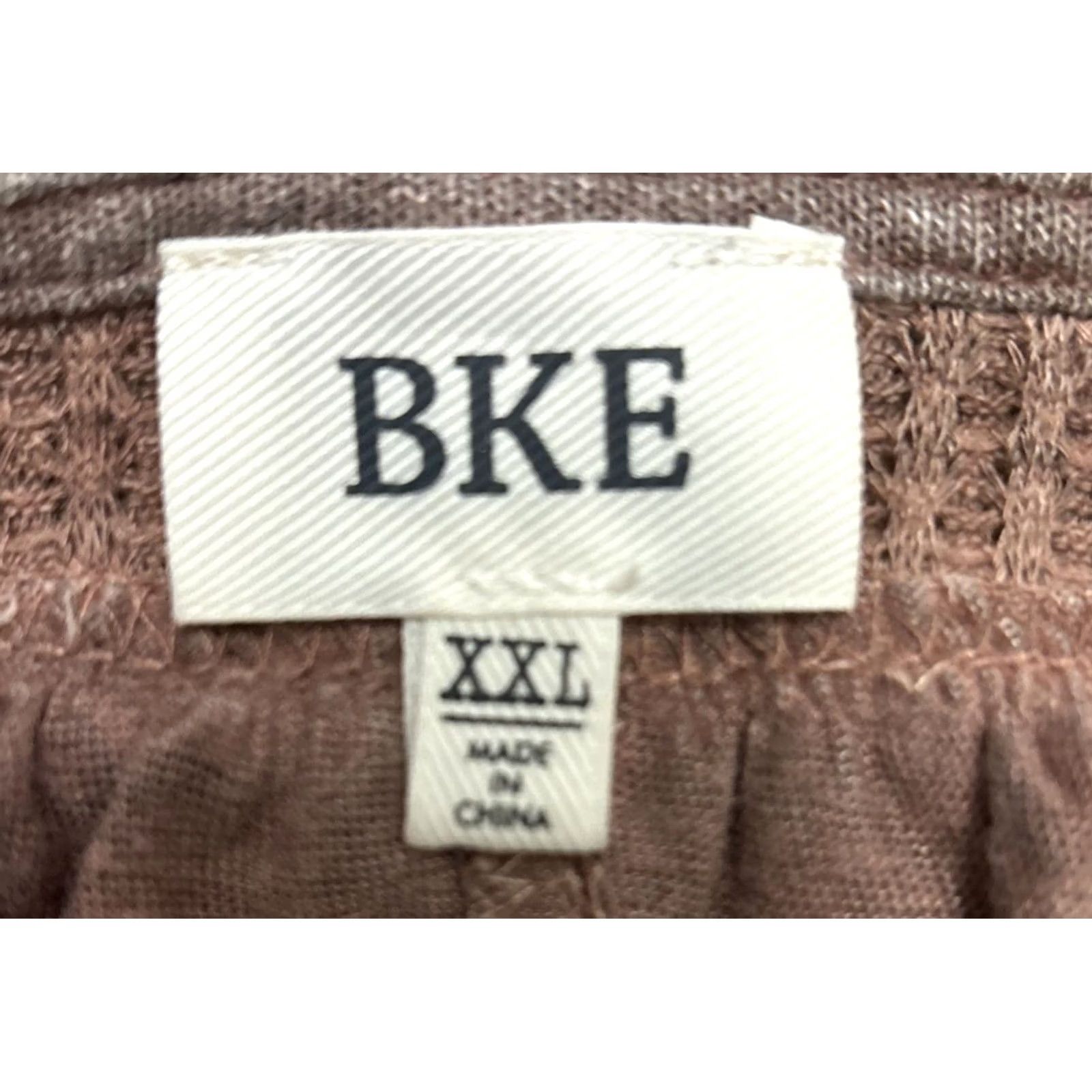 BKE BKE Blouse Shirt Long Sleeve L/S Top Knit V-Neck Lace-Up Textured Accents Brown 2XL Women Size XXL / US 16-18 / IT 52-54 - 5 Thumbnail