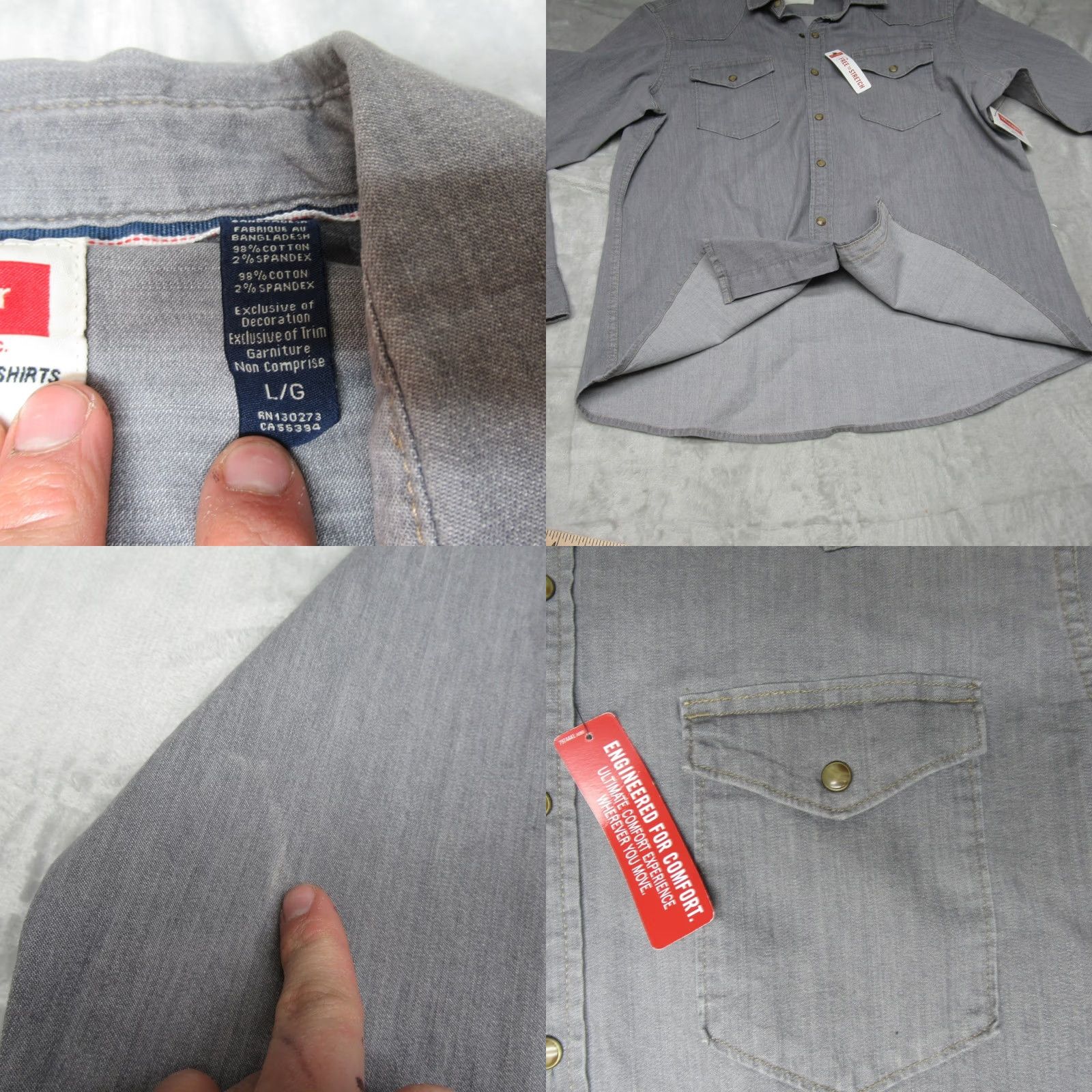 Wrangler VINTAGE Wrangler Pearl Snap Shirt Mens L Gray Long Sleeve Slim Untuck Fit NEW Size US L / EU 52-54 / 3 - 8 Thumbnail