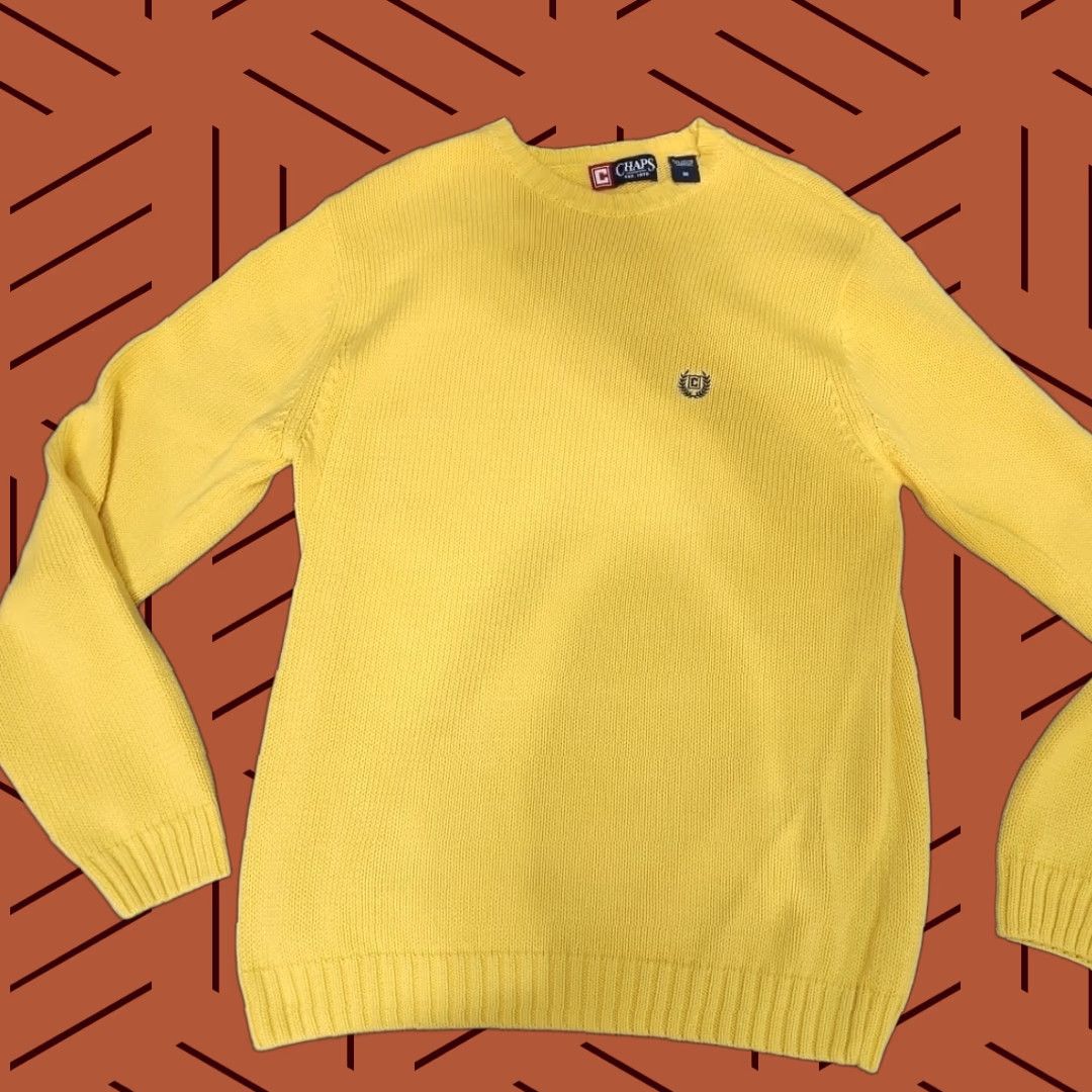 Chaps Chaps Pullover Sweater Men Medium Yellow Crew Neck Crochet Long Sleeve Cotton Knit Regular All Seasons Size US M / EU 48-50 / 2 - 1 Thumbnail