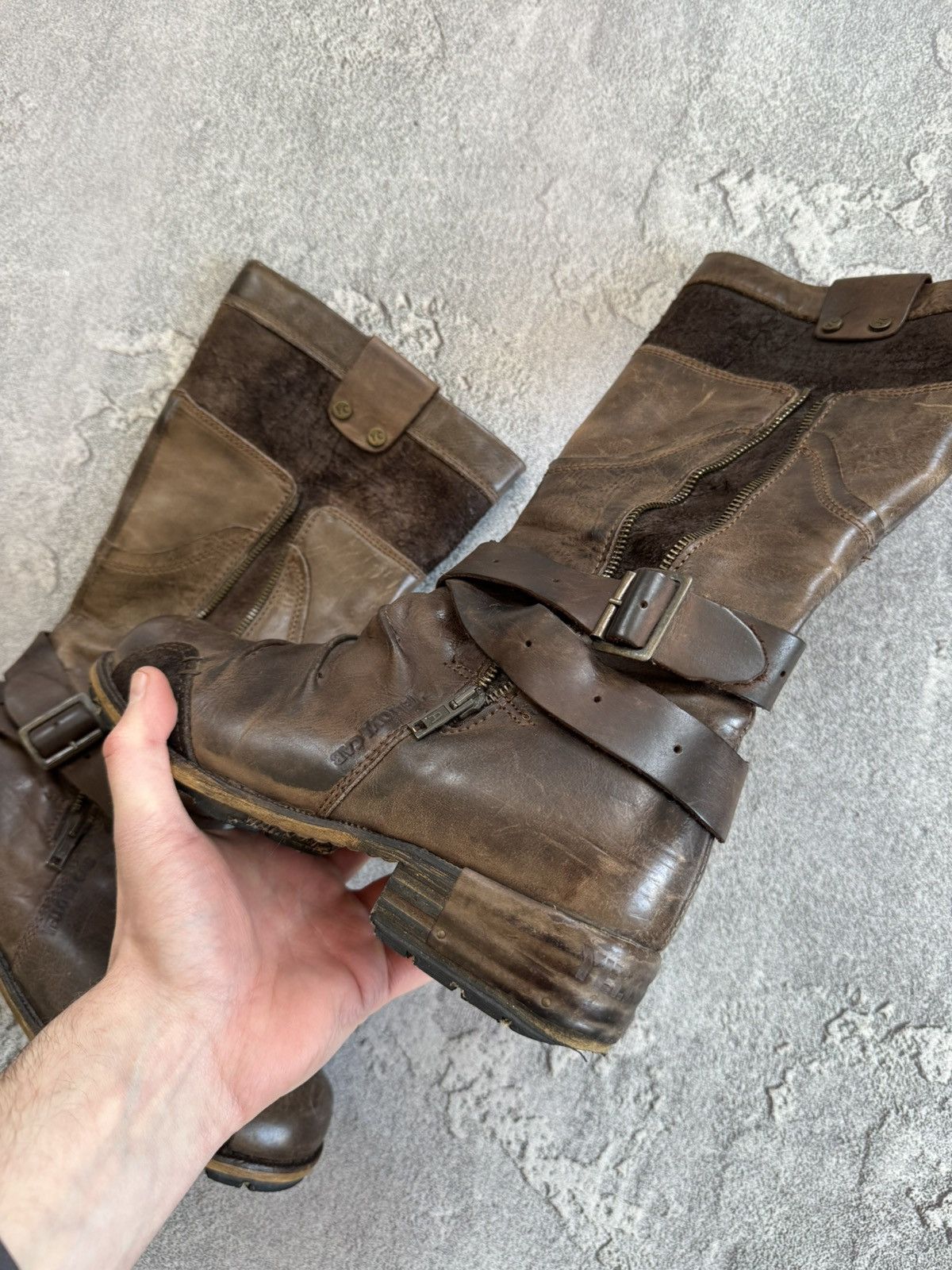 Designer × Vintage Yellow Cab 40size brown leather biker high shoes boots punk Size US 10 / IT 40 - 8 Thumbnail