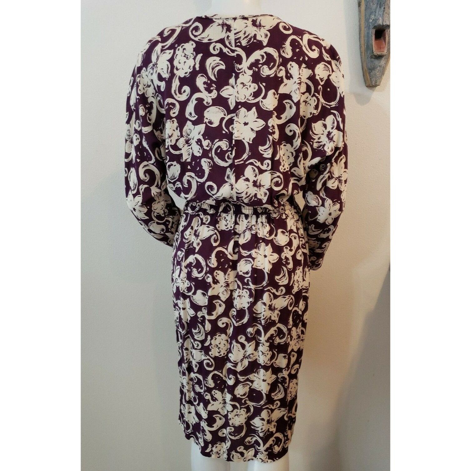 Vintage Vtg Blouson Dress Womens Sz 8 Purple Floral Surplice Long Sl Size M / US 6-8 / IT 42-44 - 5 Thumbnail