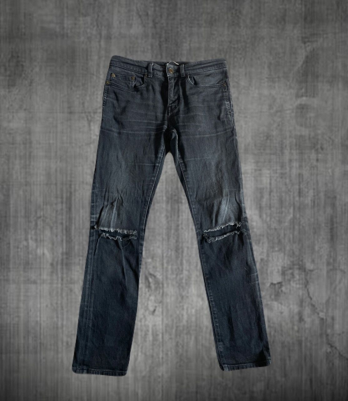 Saint Laurent Paris Distressed Crash Knee Skinny Jeans