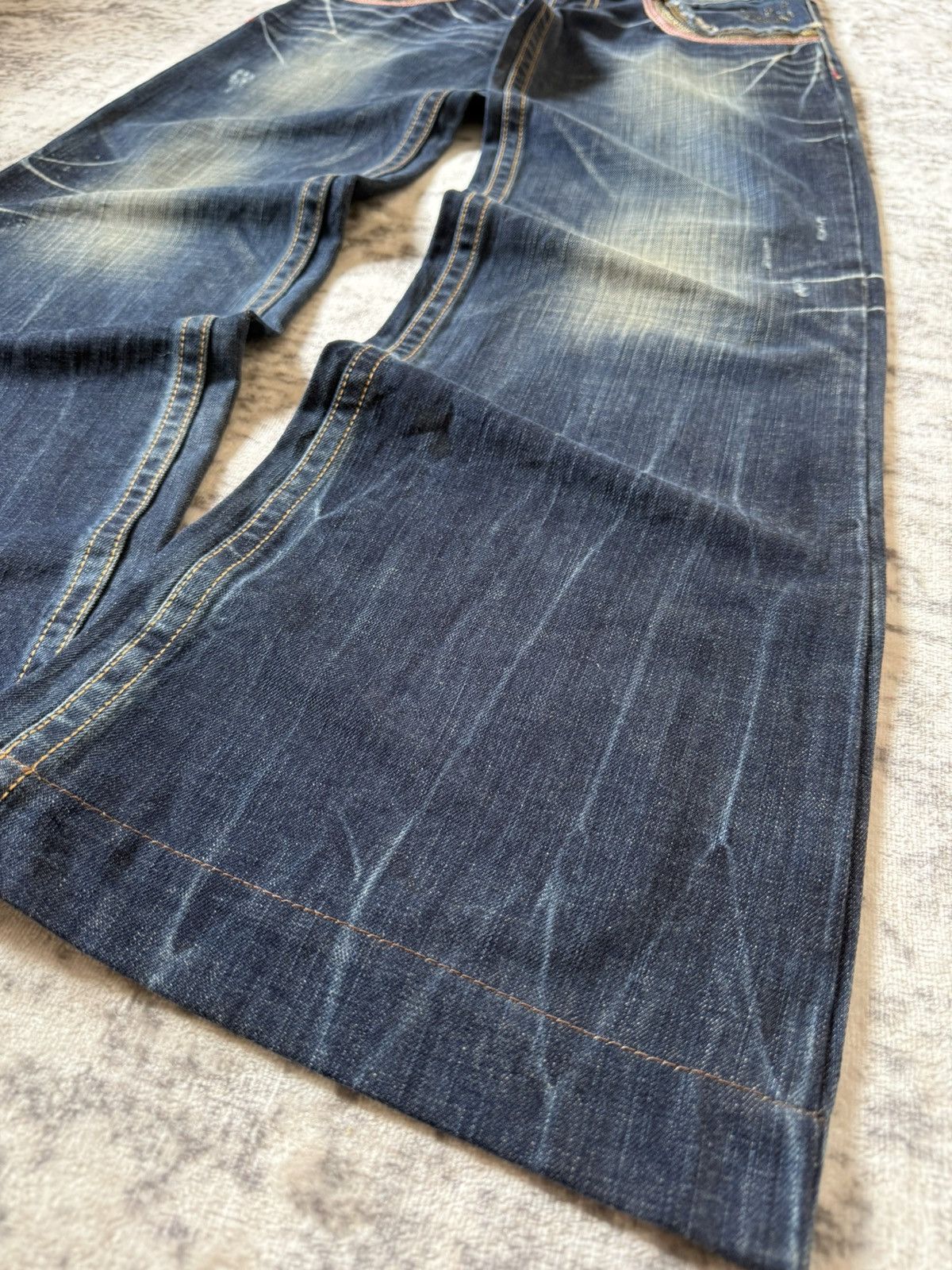 Le Grande Bleu (L.G.B.) Studio R.P Muddy Wash Wide Leg Flared Jeans Size US 28 / EU 44 - 8 Thumbnail