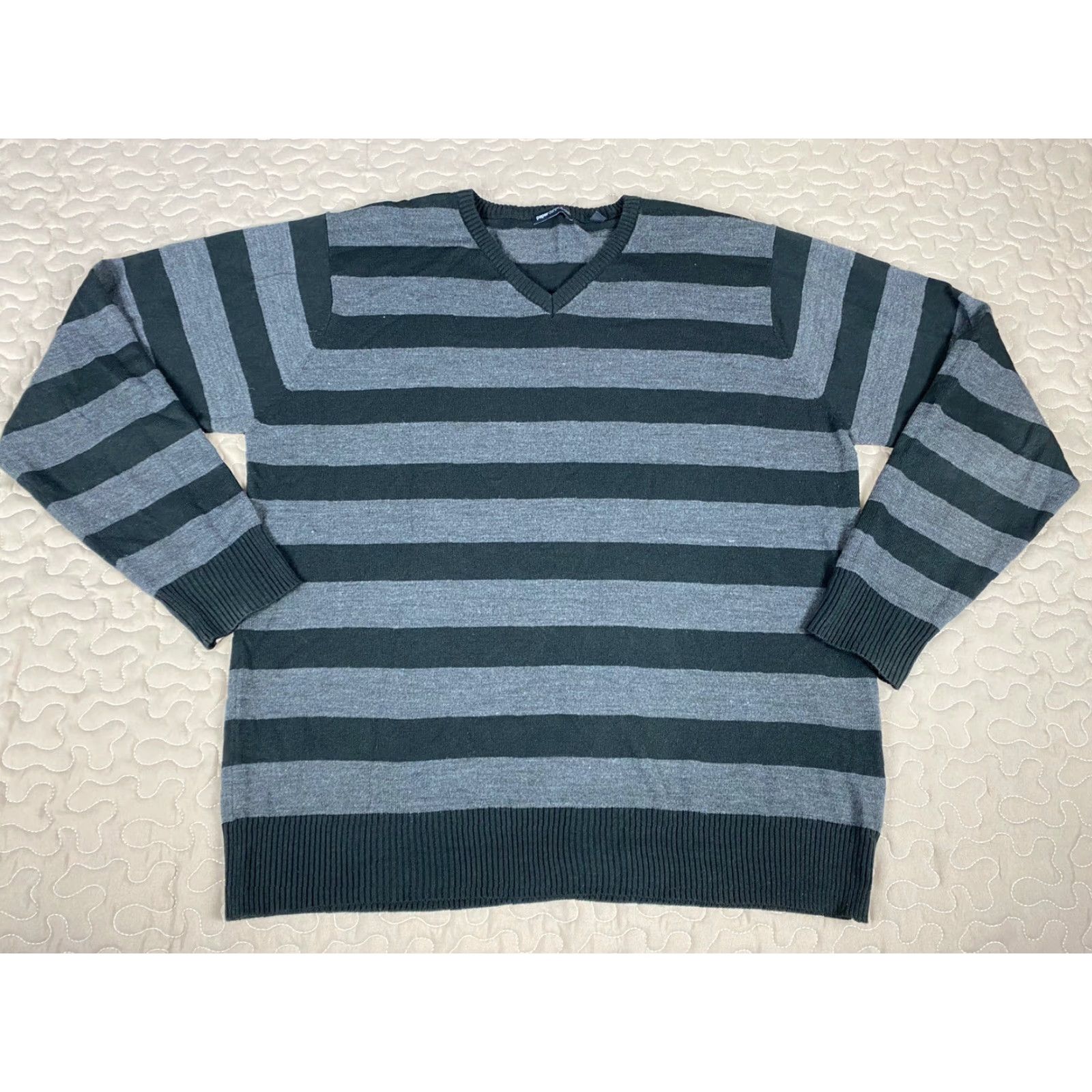Denime VINTAGE Paper Denim & Cloth Striped V-Neck Pullover Sweater Shirt Mens XL Gray-Black Pullover Size US XL / EU 56 / 4 - 3 Thumbnail