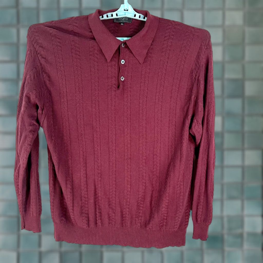 Vintage RAFFI Pullover Sweater Mens Red Collared Knit XL - Classic Solid 60% Cotton 40% Rayon Italy Vintage No - Size XL Mens Size US XL / EU 56 / 4 - 1 Thumbnail