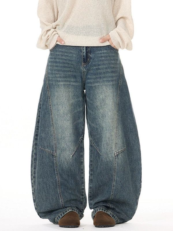 Jean Vintage loose washed patchwork scimitar straight jeans Size US 32 / EU 48 - 1 Thumbnail