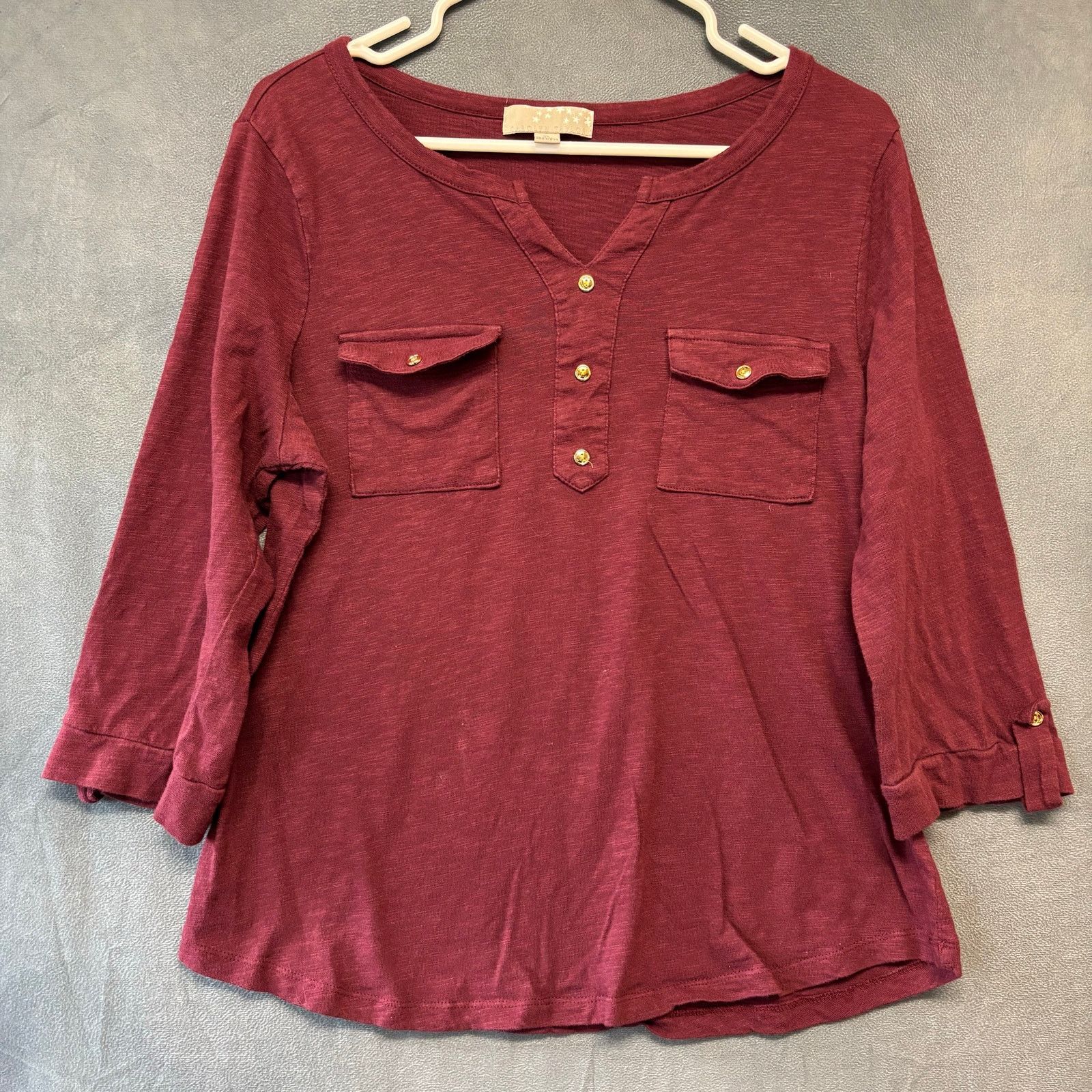 Other Carolyn Taylor Burgundy Henley Top Roll Tab Sleeves Women XL Size XL / US 12-14 / IT 48-50 - 1 Thumbnail