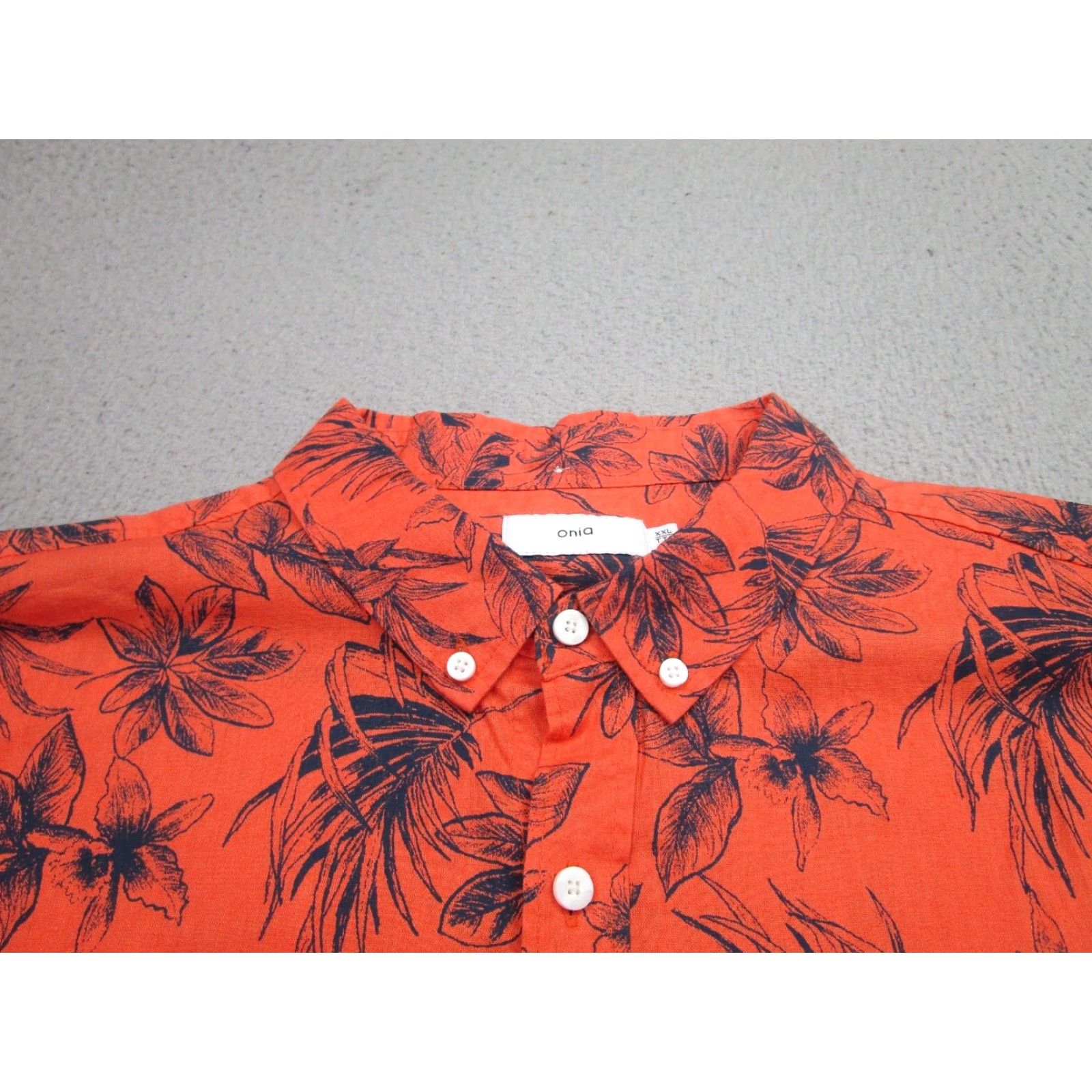Onia VINTAGE Onia Hawaiian Shirt Mens 2XL Casual Short Sleeve Linen Cotton Blend Orange Blue Floral Size US XXL / EU 58 / 5 - 3 Thumbnail