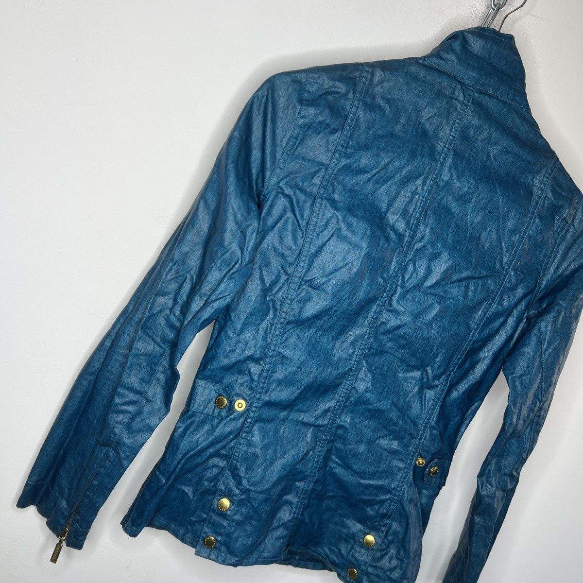 Barbour × Japanese Brand Vintage Waxed Barbour Linen Blue Jacket Coat Utility Size XS / US 0-2 / IT 36-38 - 8 Thumbnail