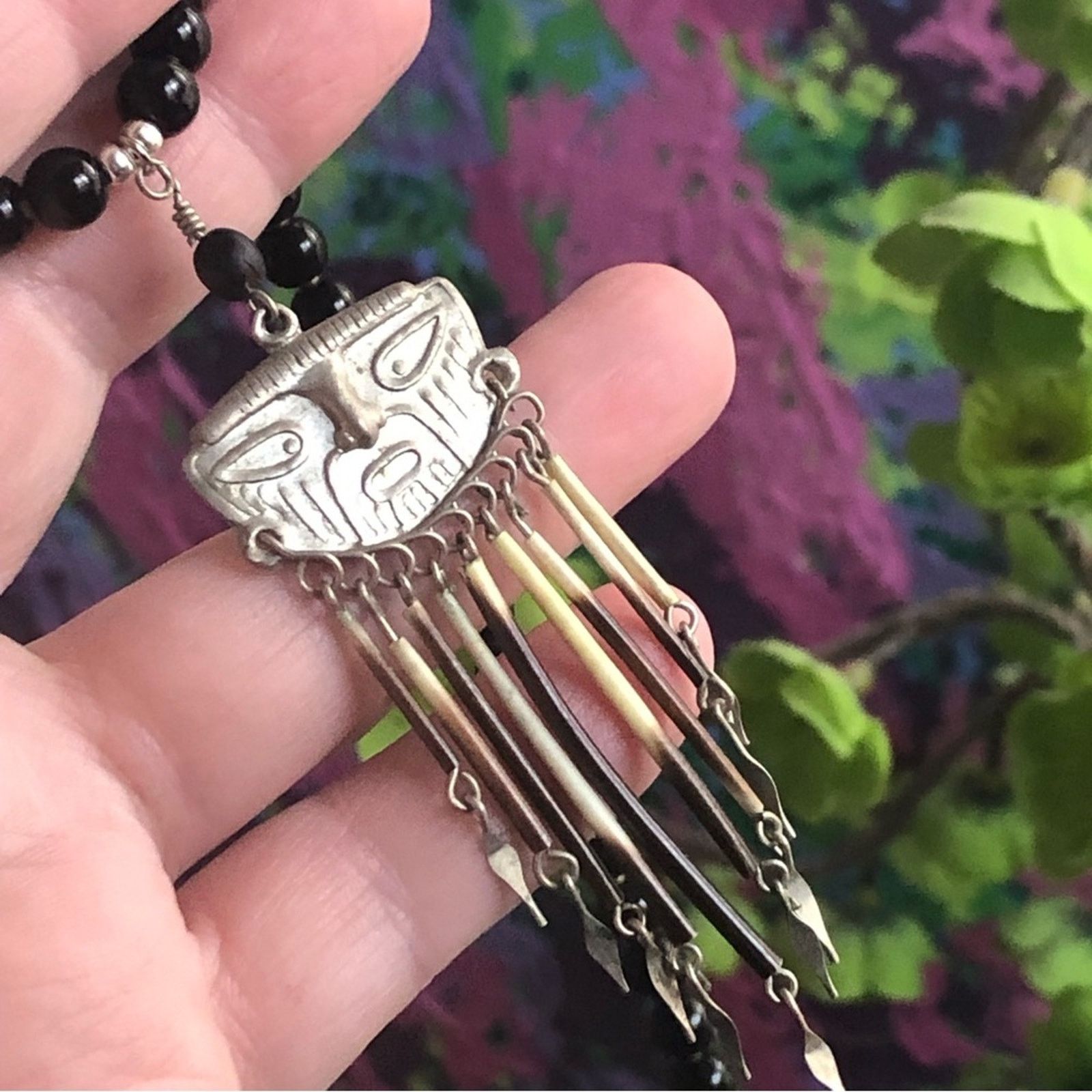 Handmade Handcrafted repurpose tribal look face fringe Pearl necklace Size ONE SIZE - 2 Thumbnail