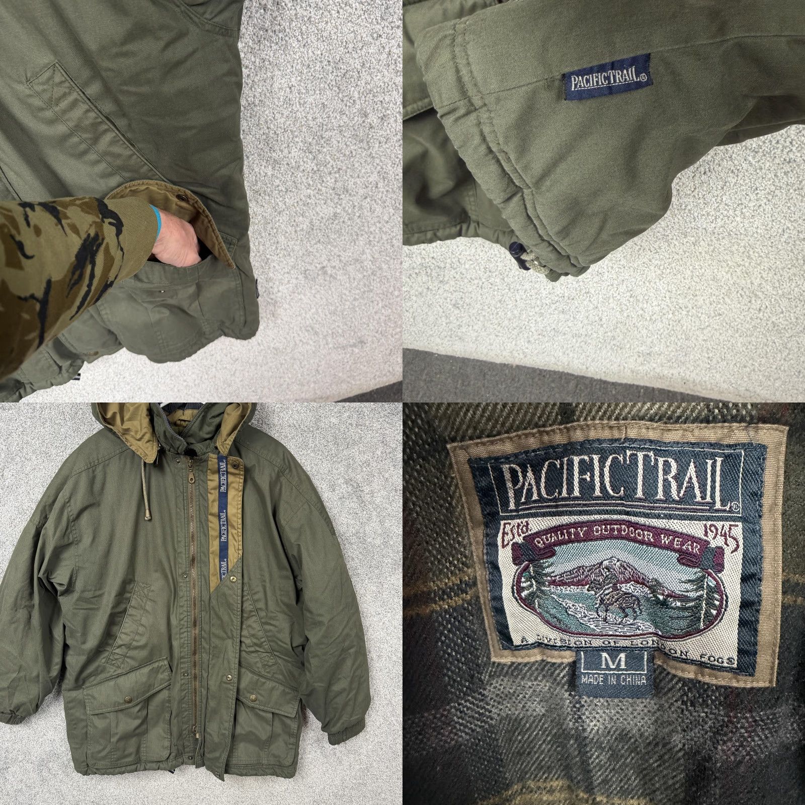 Vintage VINTAGE Pacific Trail Parka Jacket Mens Medium Olive Green Canvas Insulated Hooded Padded Quilt Lined Outdoor Workwear 90s Style Size US M / EU 48-50 / 2 - 8 Thumbnail
