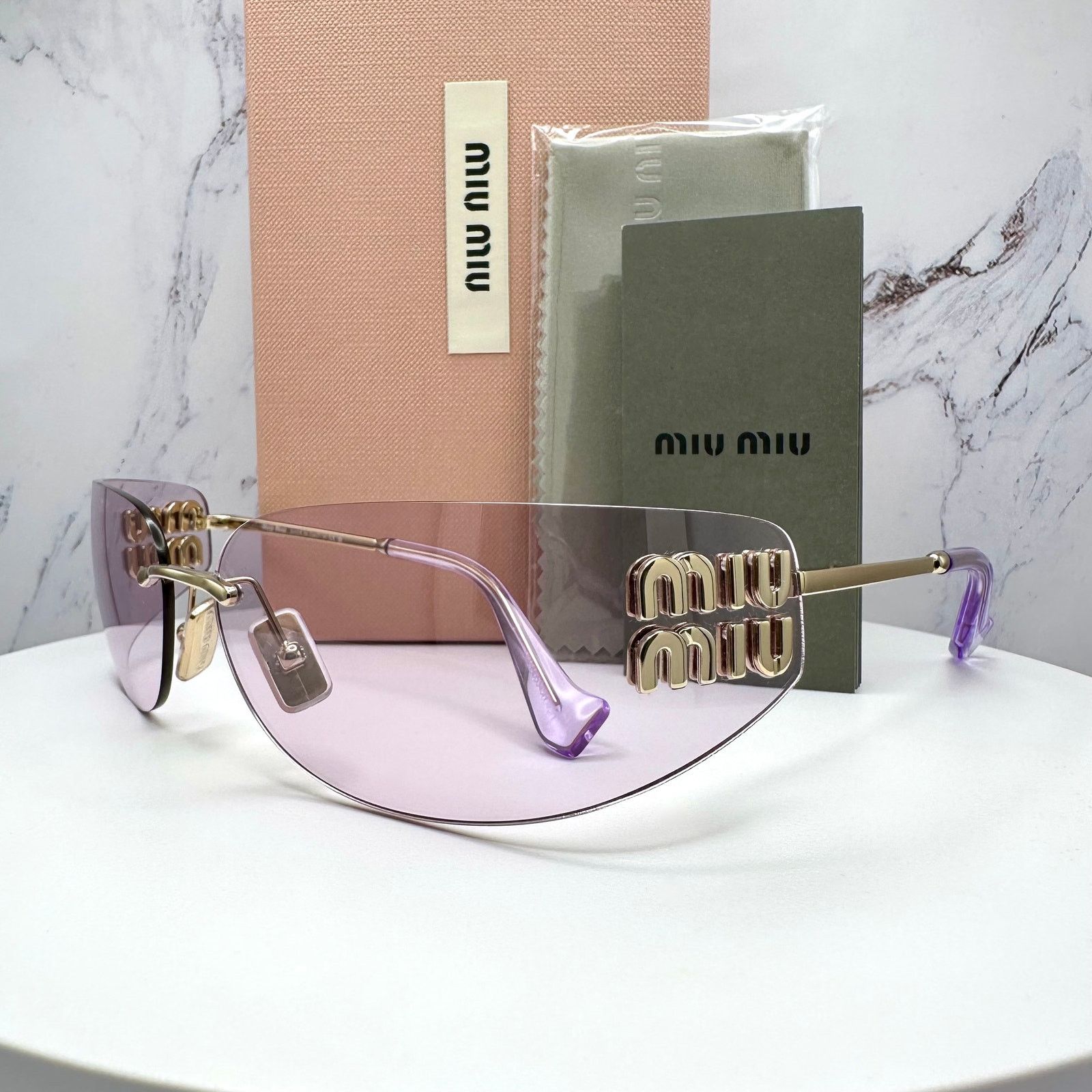 New MIU MIU Sunglasses Gold Pink Wrap AUTHENTIC Runway 2025
