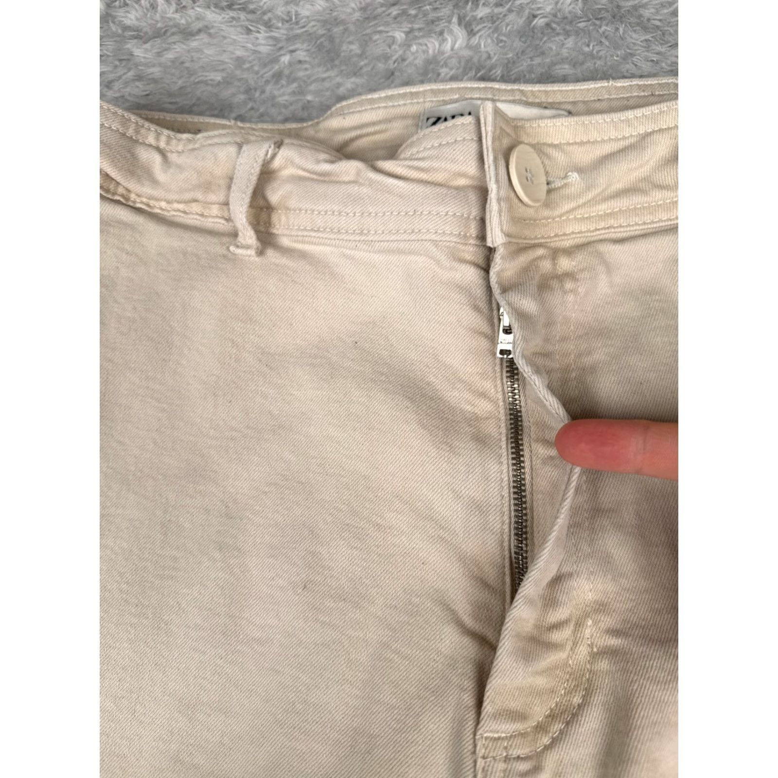 Zara Zara Jeans Womens Jeans Beige Denim Wide-Leg High Rise 32x28 Regular 5-Pocket Design Distressed Comfort Stretch Size 34" / US 12 / IT 48 - 5 Thumbnail