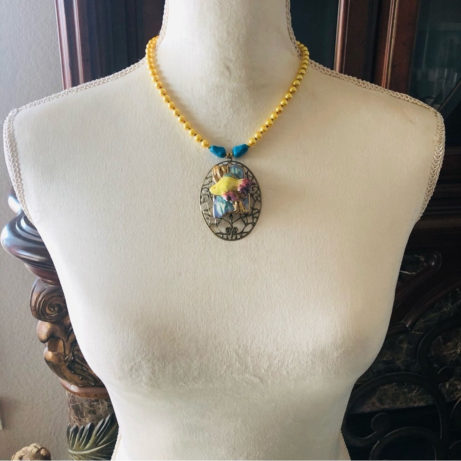 Handmade Handcrafted repurpose ceramic fish filigree Pearl necklace Size ONE SIZE - 6 Thumbnail