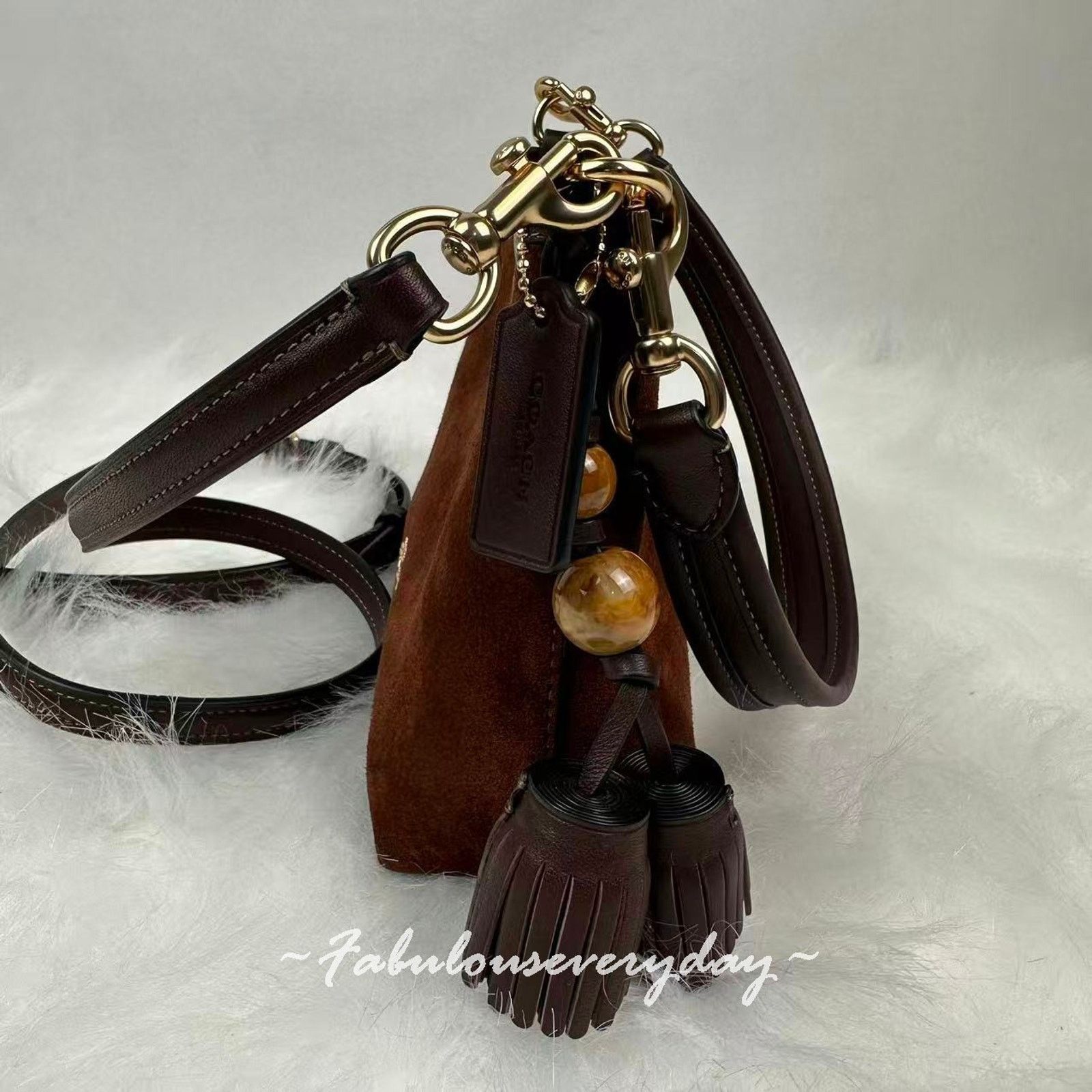 Coach Coach Laurel Small Shoulder Tassels Suede/Brown/Maple CCF14 Size ONE SIZE - 4 Thumbnail