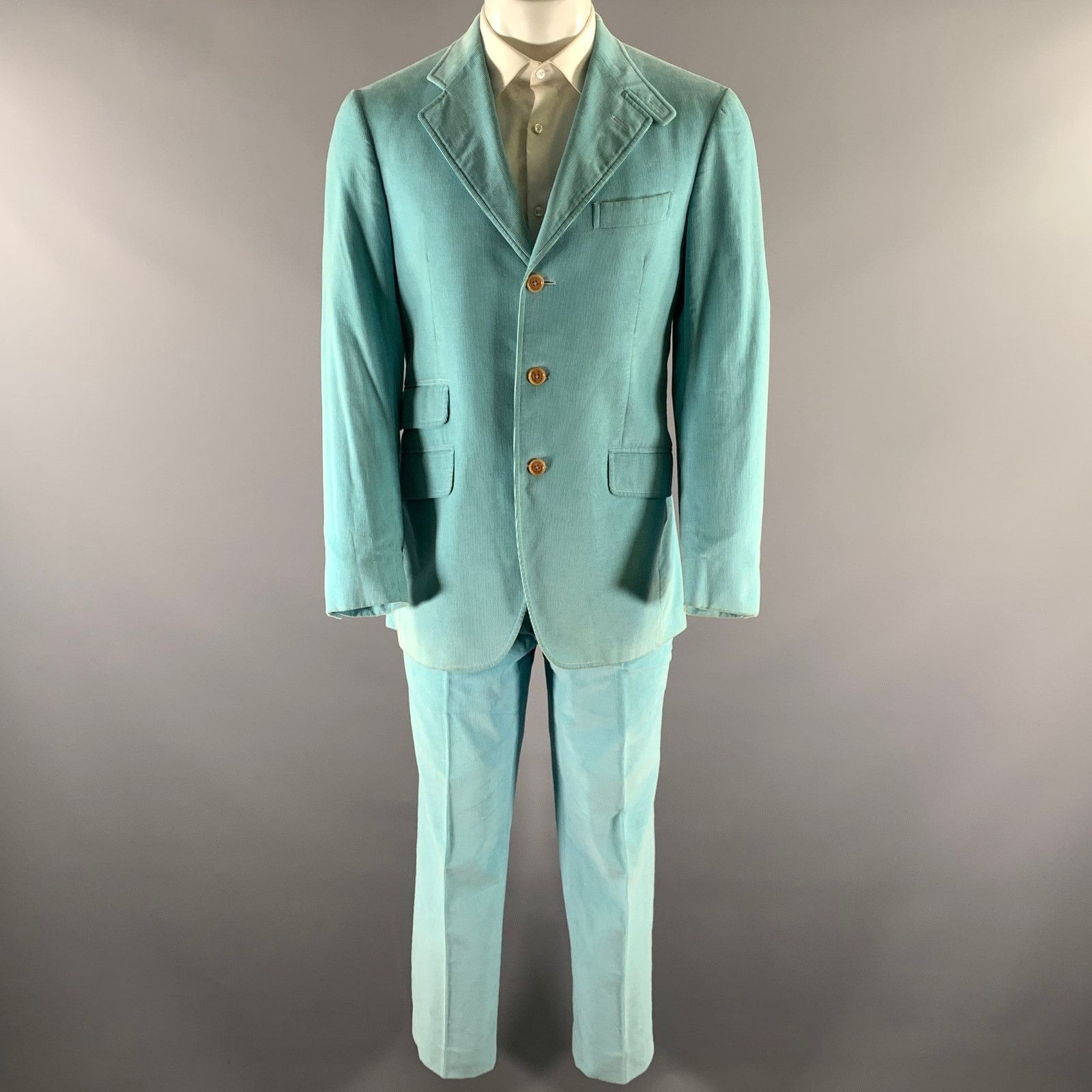 Etro ETRO Size 38 Light Blue Corduroy Cotton Storm Collar Suit Size 38R - 2 Thumbnail