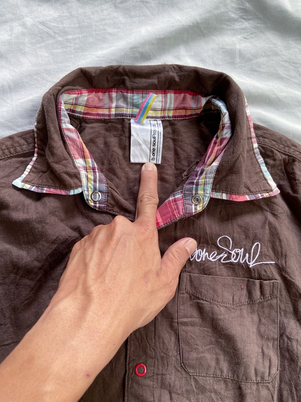 Japanese Brand B ONE SOUL STENCIL BUTTON DOWN SHIRT JUMPER STYLE Size US M / EU 48-50 / 2 - 9 Thumbnail