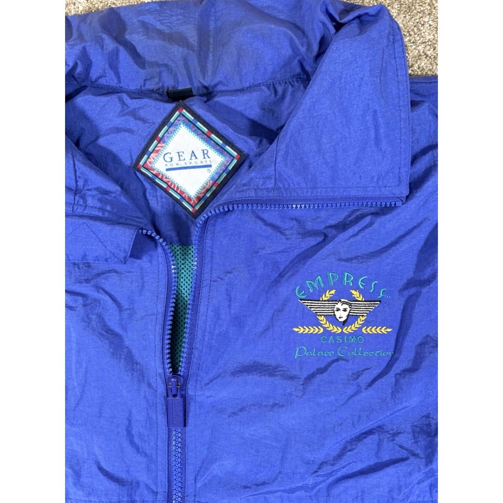 Etro VINTAGE Empress Casino Jacket Turquoise Retro W/ Zippered Hood • Adult Size XL Mens Womens Unisex Adults 90s 80s USA Logo Embroidered Full Zip Jacket Size US XL / EU 56 / 4 - 2 Thumbnail