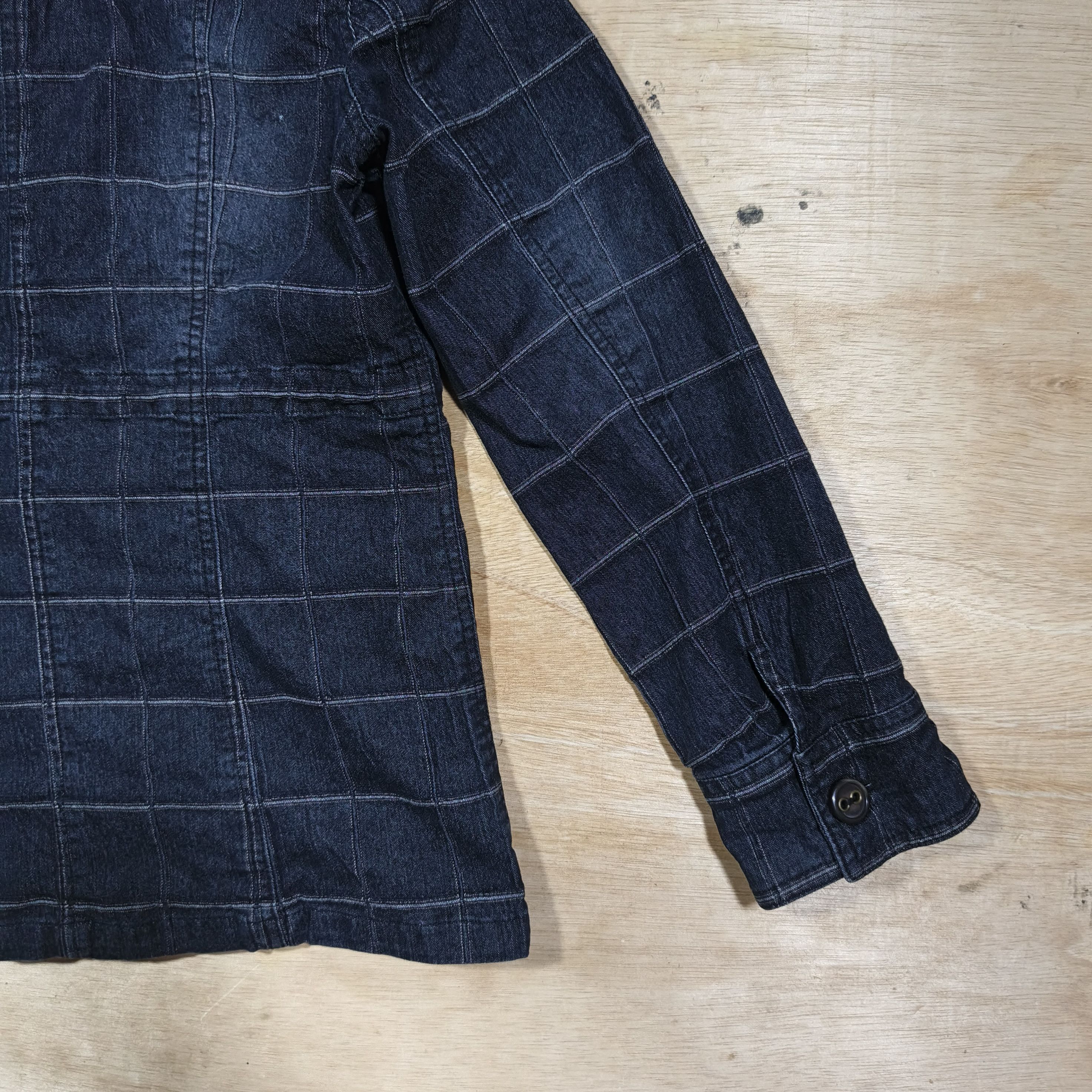 Japanese Brand Plymtone Mock Neck Quilted Grid Pattern Denim Jacket Size L / US 10 / IT 46 - 9 Thumbnail