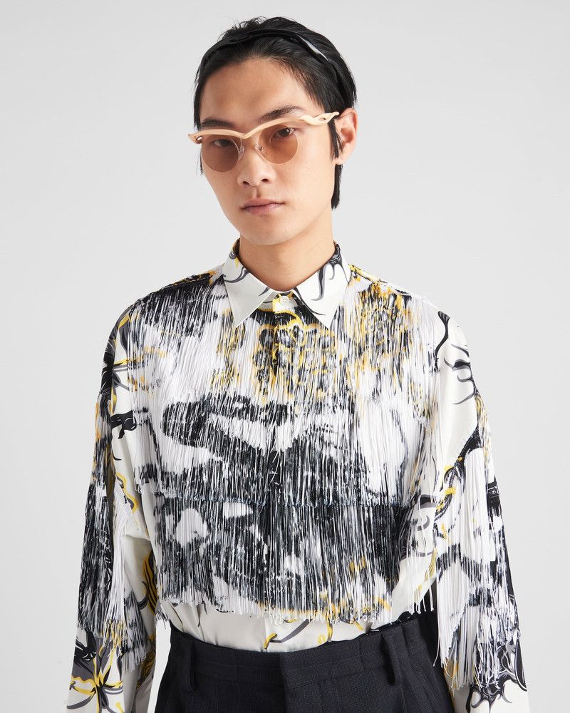 o1mt1gz0226 Printed Cotton Shirt With Fringe in Multicolor