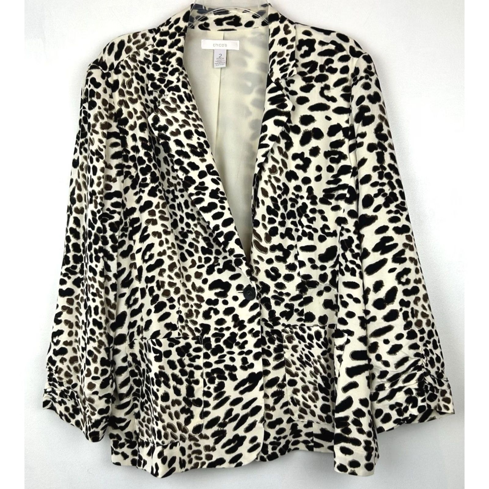 Vintage Chico's Statement Blazer Womens Large Animal Print One Button Lined Old Money Read Size L / US 10 / IT 46 - 2 Thumbnail