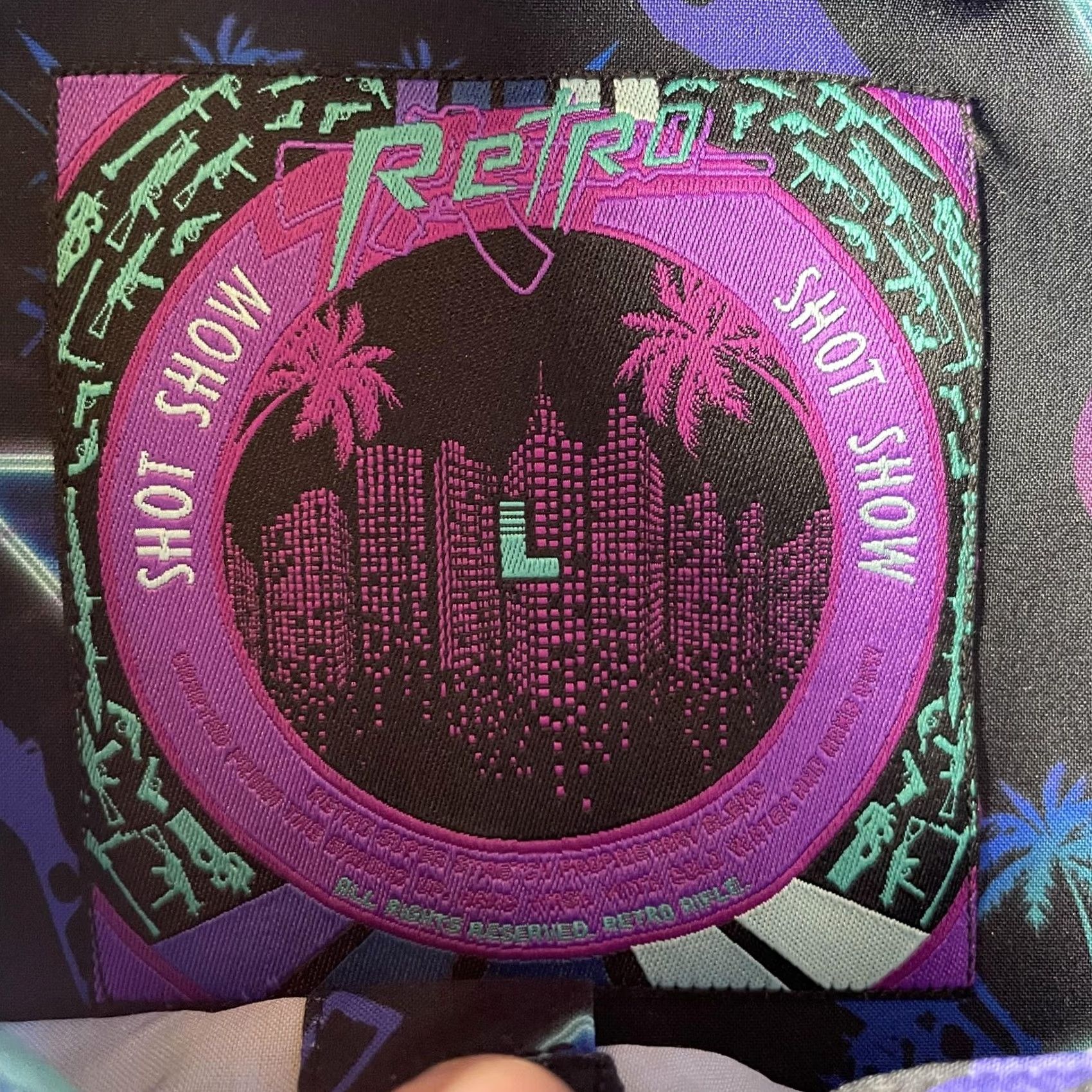 Etro Retro Rifle Shirt Mens Large Black Neon Vaporwave Graphic Print Button-Up Short Sleeve Shirt - 80s Retro Shot Show Casual Mens Size US L / EU 52-54 / 3 - 2 Thumbnail