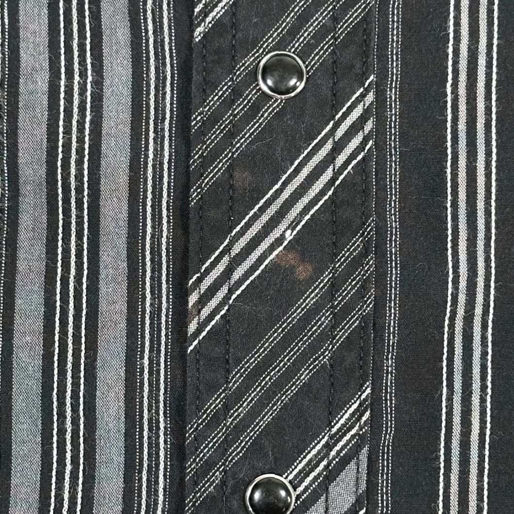 Wrangler Wrangler Western Shirt Adult MEDIUM Black Gray Silver Striped Pearl Snap Cowboy Size US M / EU 48-50 / 2 - 7 Thumbnail