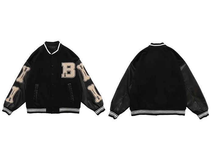 Japanese Brand Skeleton Patchwork Graphic Embroidered Varsity Jacket y2k Size US L / EU 52-54 / 3 - 3 Thumbnail