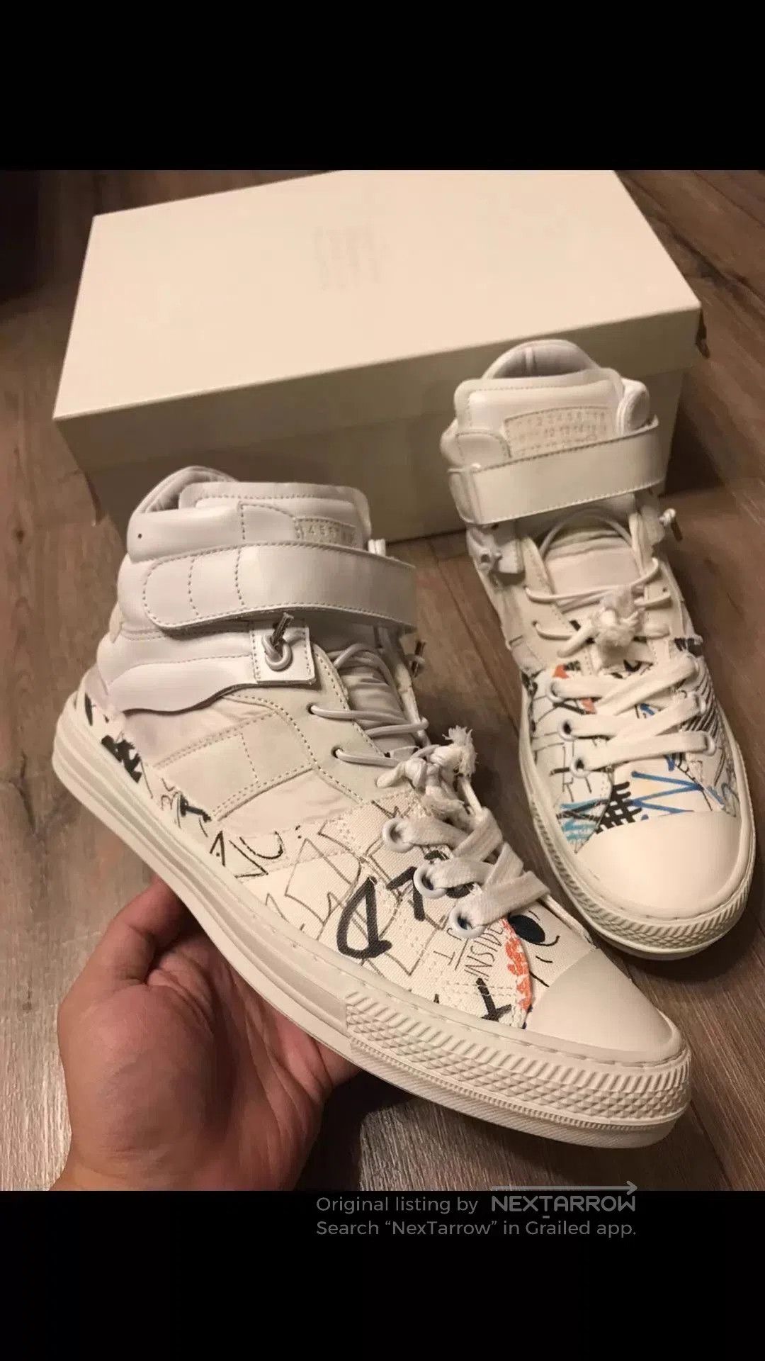 MM6 White High-Top Sneakers with Abstract Art Design Size 9. Size US 9 / EU 42 - 2 Thumbnail