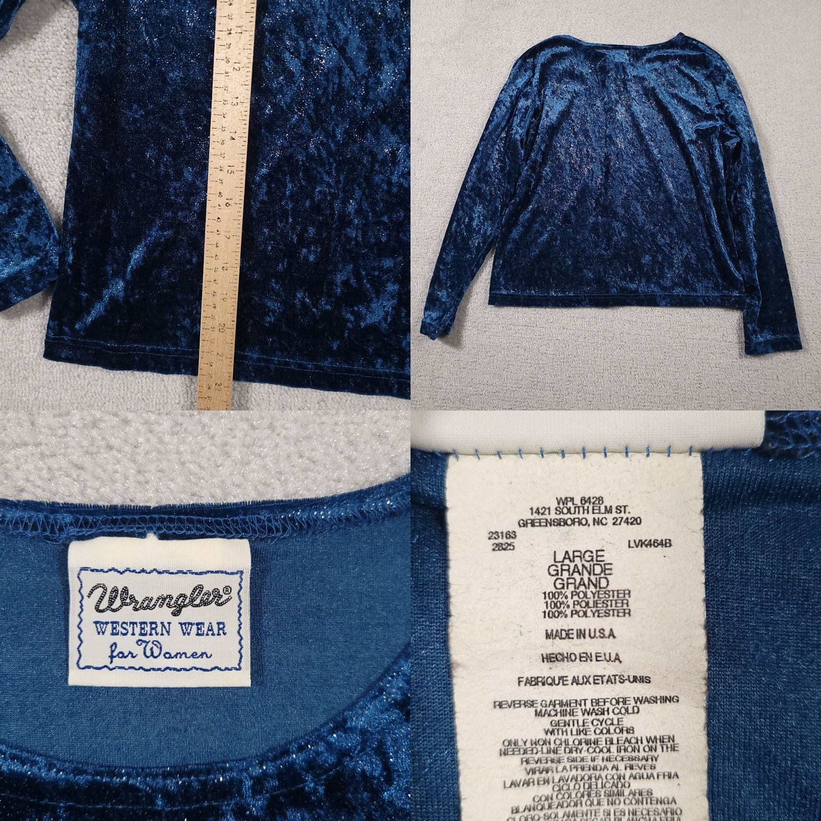 Wrangler VINTAGE Wrangler Shirt Women Large Blue Velour Western Cowgirl USA T-Shirt Fleece Velour Shimmer Regular Long Sleeve Casual Mens, Womens Size L / US 10 / IT 46 - 8 Thumbnail